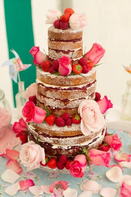 Victoria sponge garden-party wedding cake with fresh berries