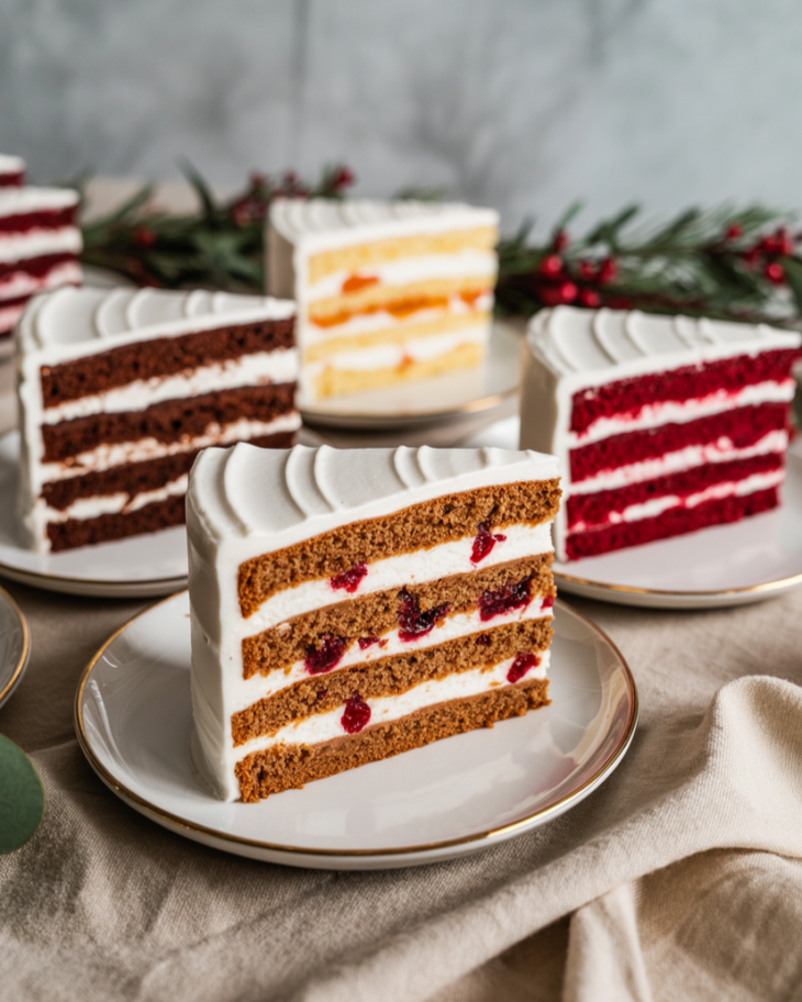 Christmas wedding cake flavours SPiced carrot cake, spiced chai, gingerbread, pavlova, orange and cranberryHunter Valley Wedding Cakes