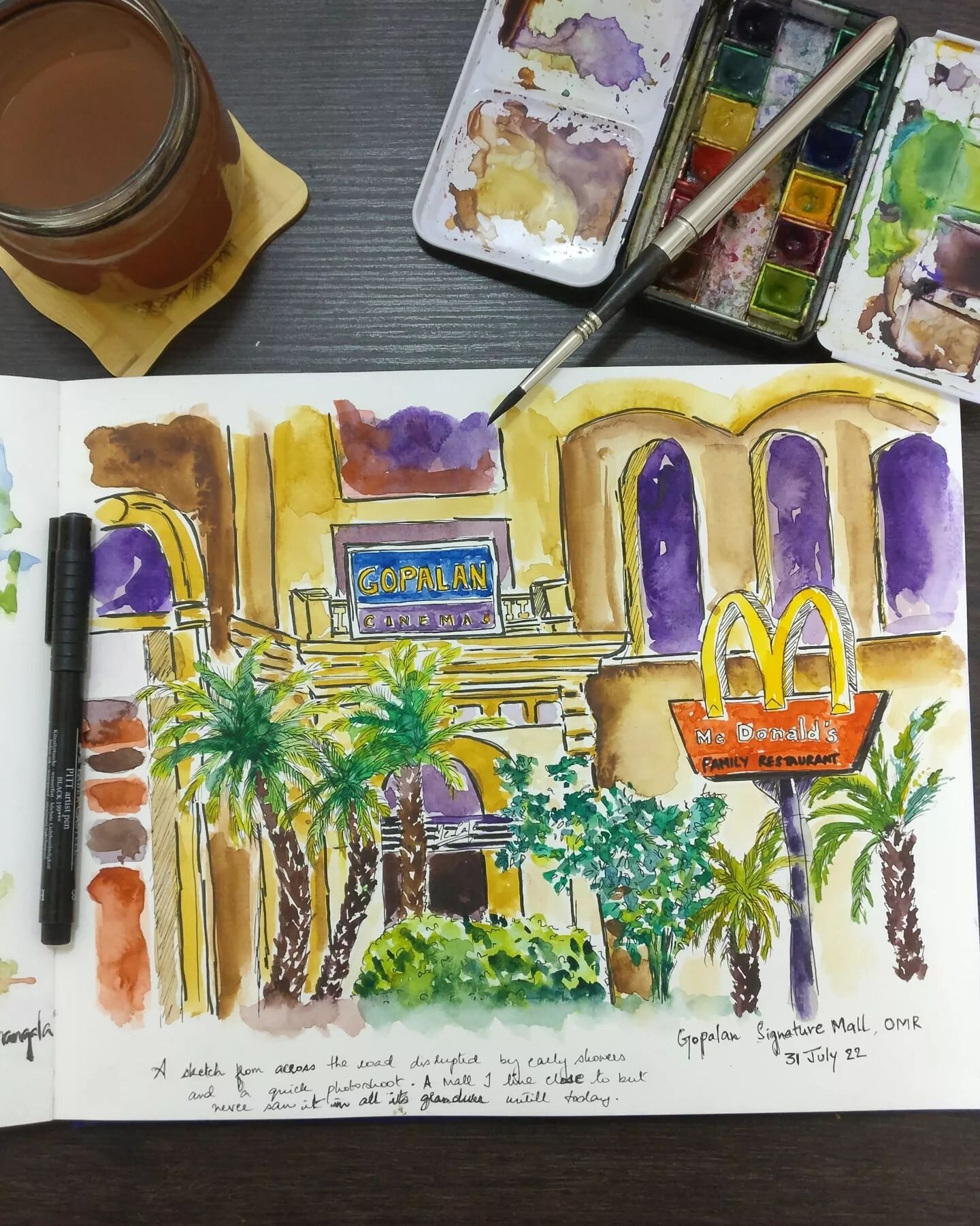 Finishing off an urban sketch that l started that was disrupted by the rains. I've lived close to this place for nearly three years now, walked past it, drove past it and even shopped in it. But nothing compares to pausing to sketch it. 
.
The grande
