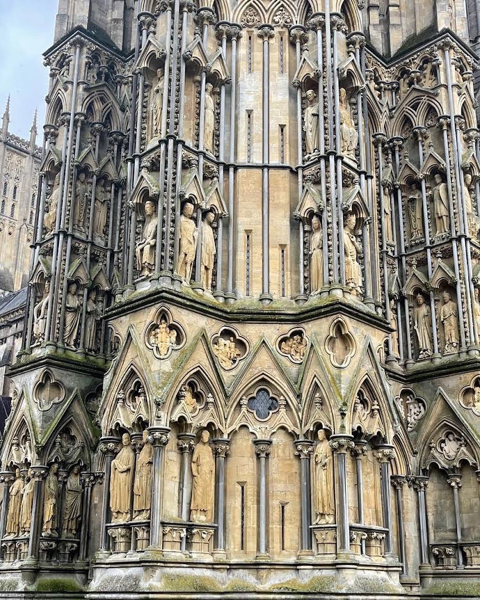Niche 338 is the lowest niche at the north end of the great West Front of Wells Cathedral. 383 niches are arranged across the West Front, wrapping around the North and South Towers each of them housing a thirteenth century masterpiece in carved stone