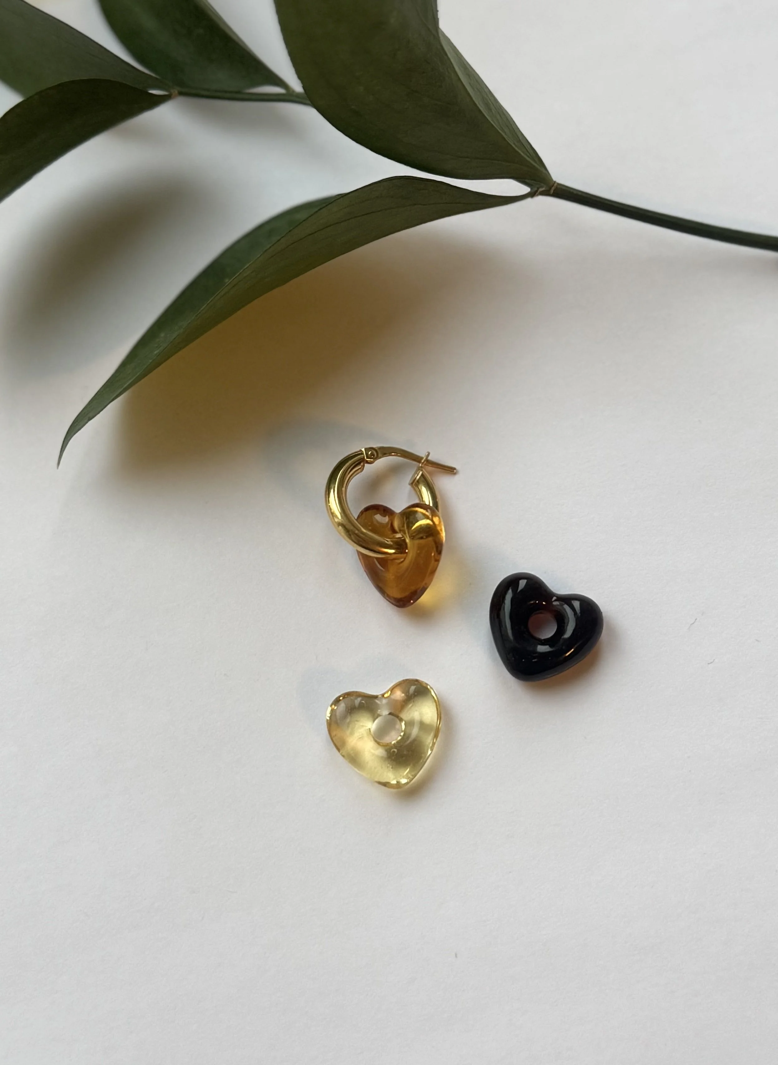 Glass heart pendant earrings