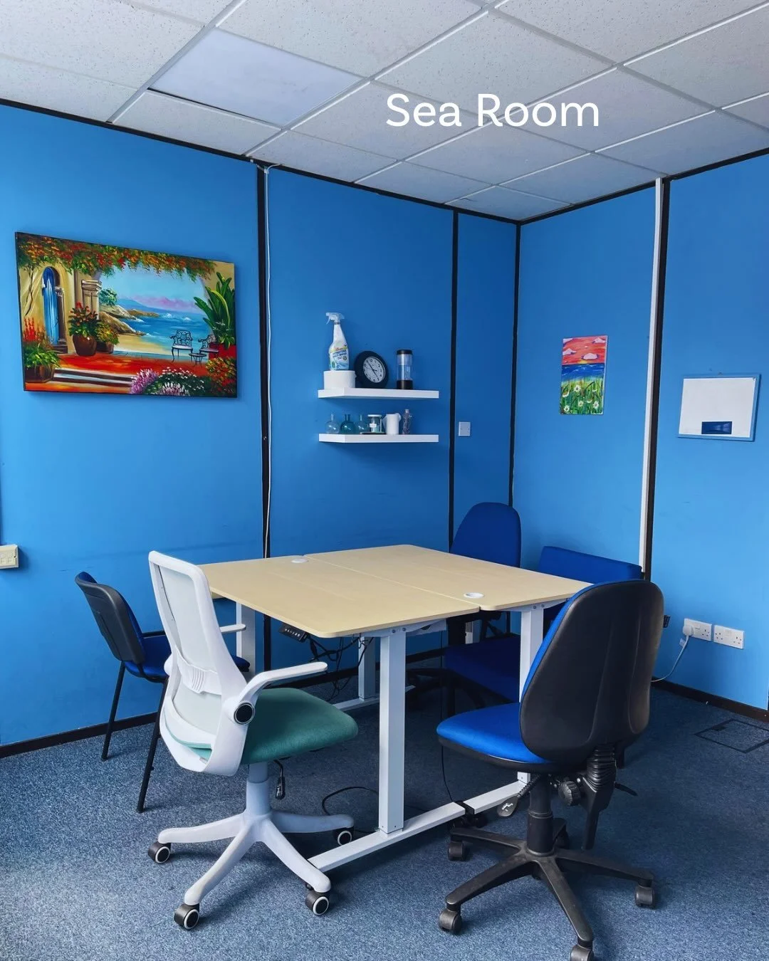 Welcome to the Elmore Office! This is another one of our employee meeting spaces, the Sea Room.

Inspired by the tranquillity of the sea, it is a calm, restorative space offering employees a place to recharge and refocus throughout the working day. O