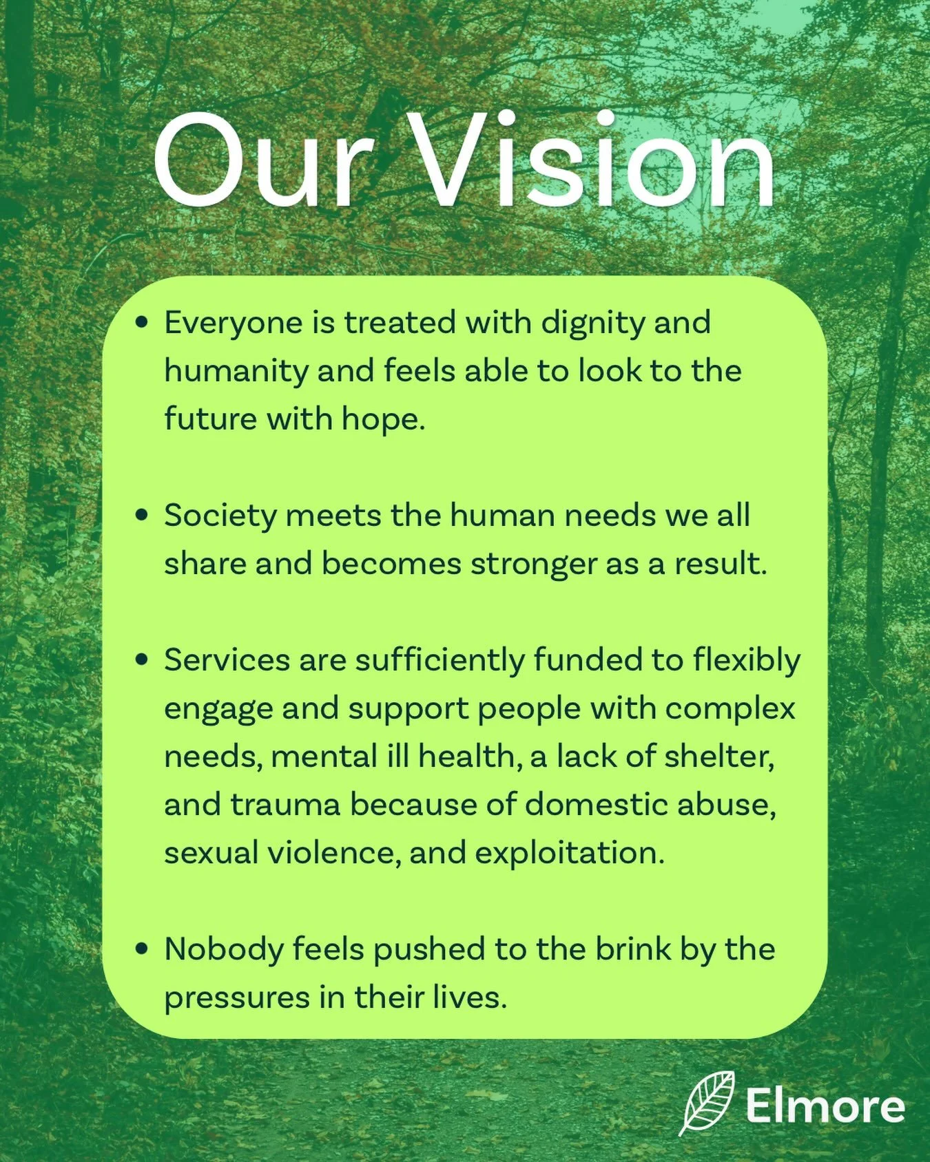 Our vision is rooted in a future where people feel supported, valued, connected and hopeful.

Our work is about helping create the conditions for stronger communities where everyone has the opportunity to thrive 🍃

#ourvision #communitysupport #ment