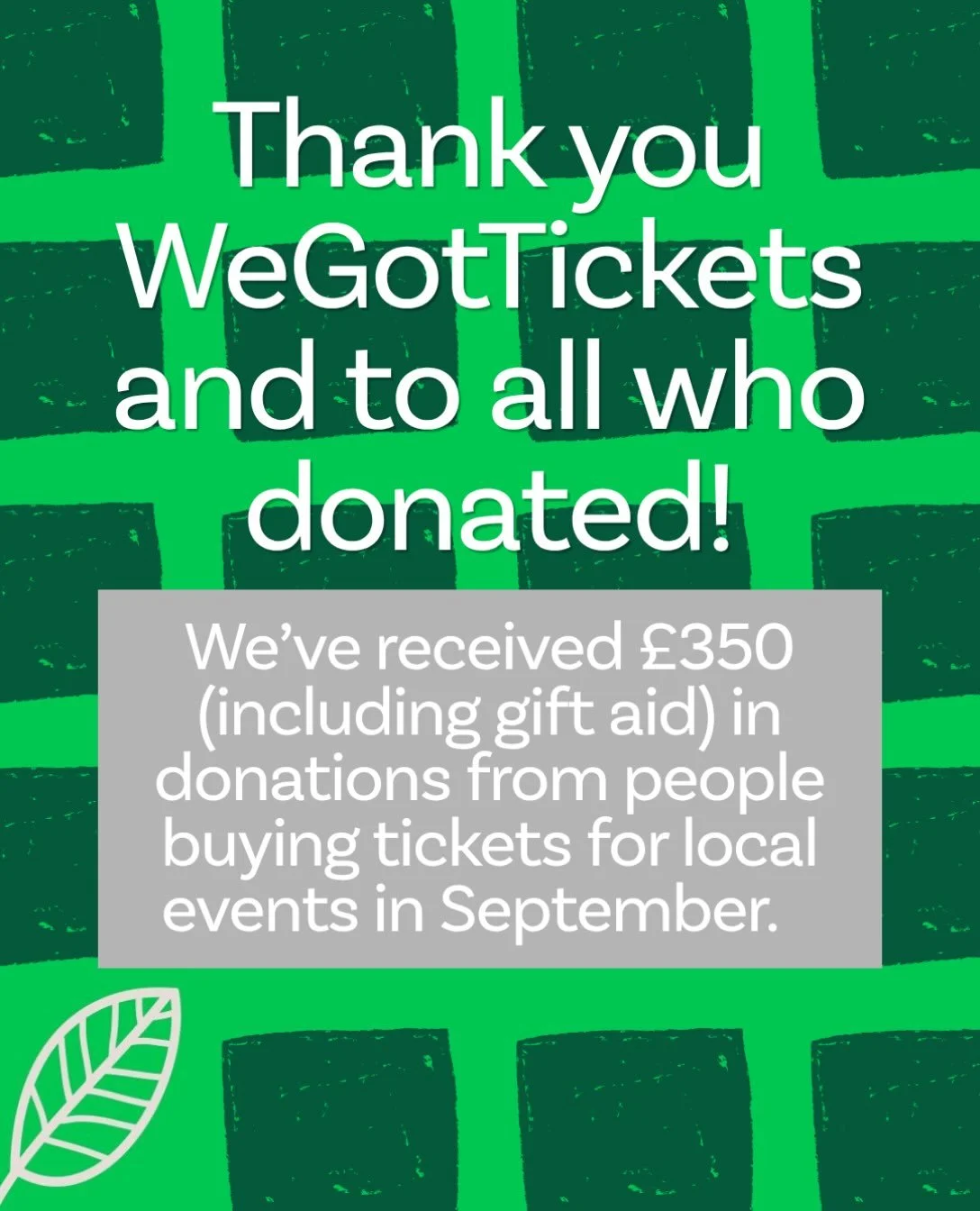 A big thank you to WeGotTickets for choosing to spotlight our work this September, and to everyone who chose to support us while booking tickets this month 🍃

Every contribution helps us continue providing life-changing support across Oxfordshire, B