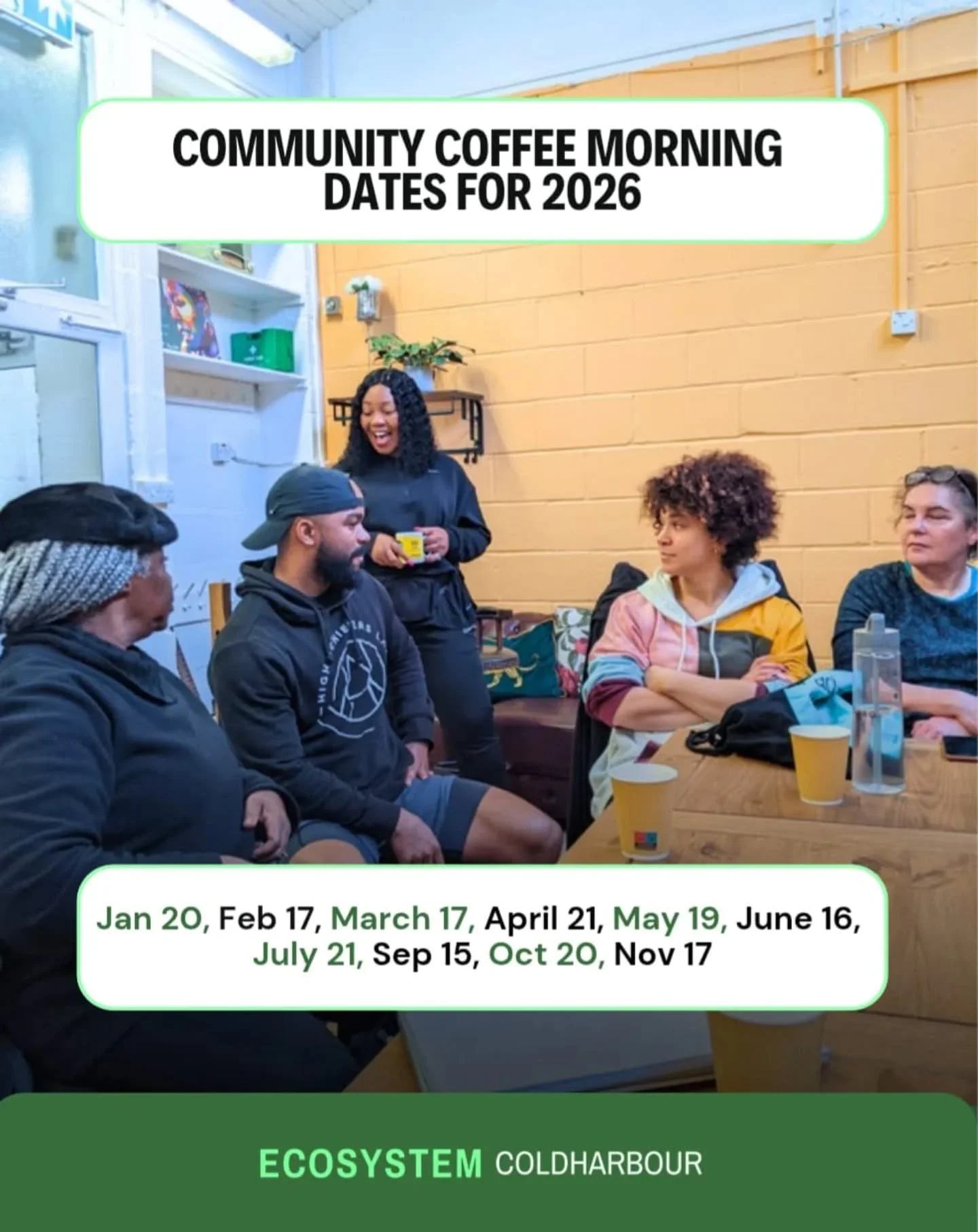 🎉🎉
☕️🎉🎊✨️
✨ Happy New Year from Ecosystem Coldharbour! ✨
As we step into 2026, we&rsquo;re excited to continue building spaces where people connect, share and grow together.

💚 Strong communities are built through relationships.
Our Community Co