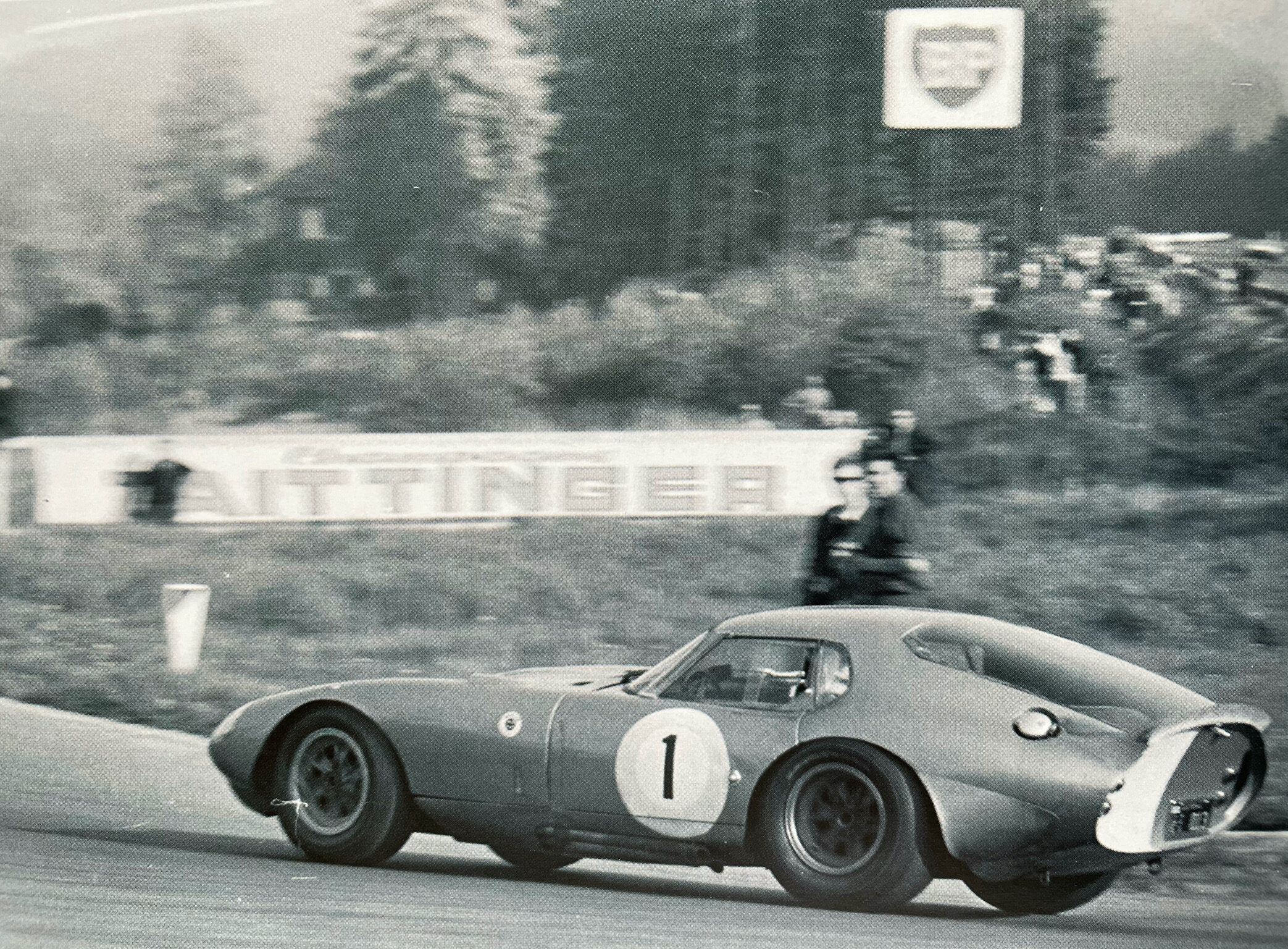 Phill Hill with Shelby Cobra Daytona after La Source in 1964.