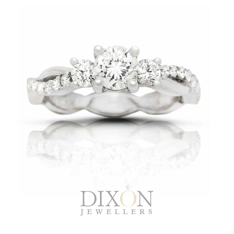 Diamond Accented Three-Stone Diamond Engagement Ring