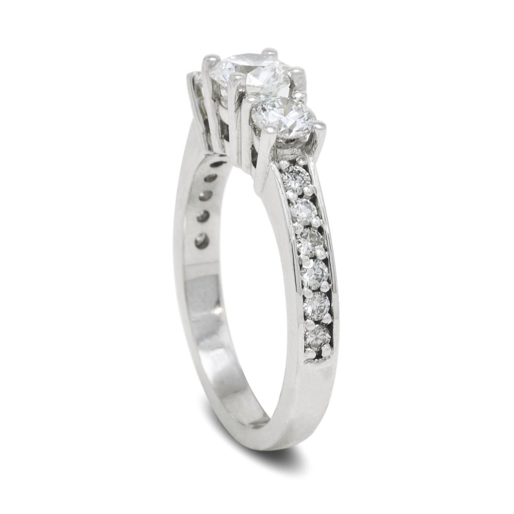 Side View of Three-Stone Diamond Accented Engagement Ring
