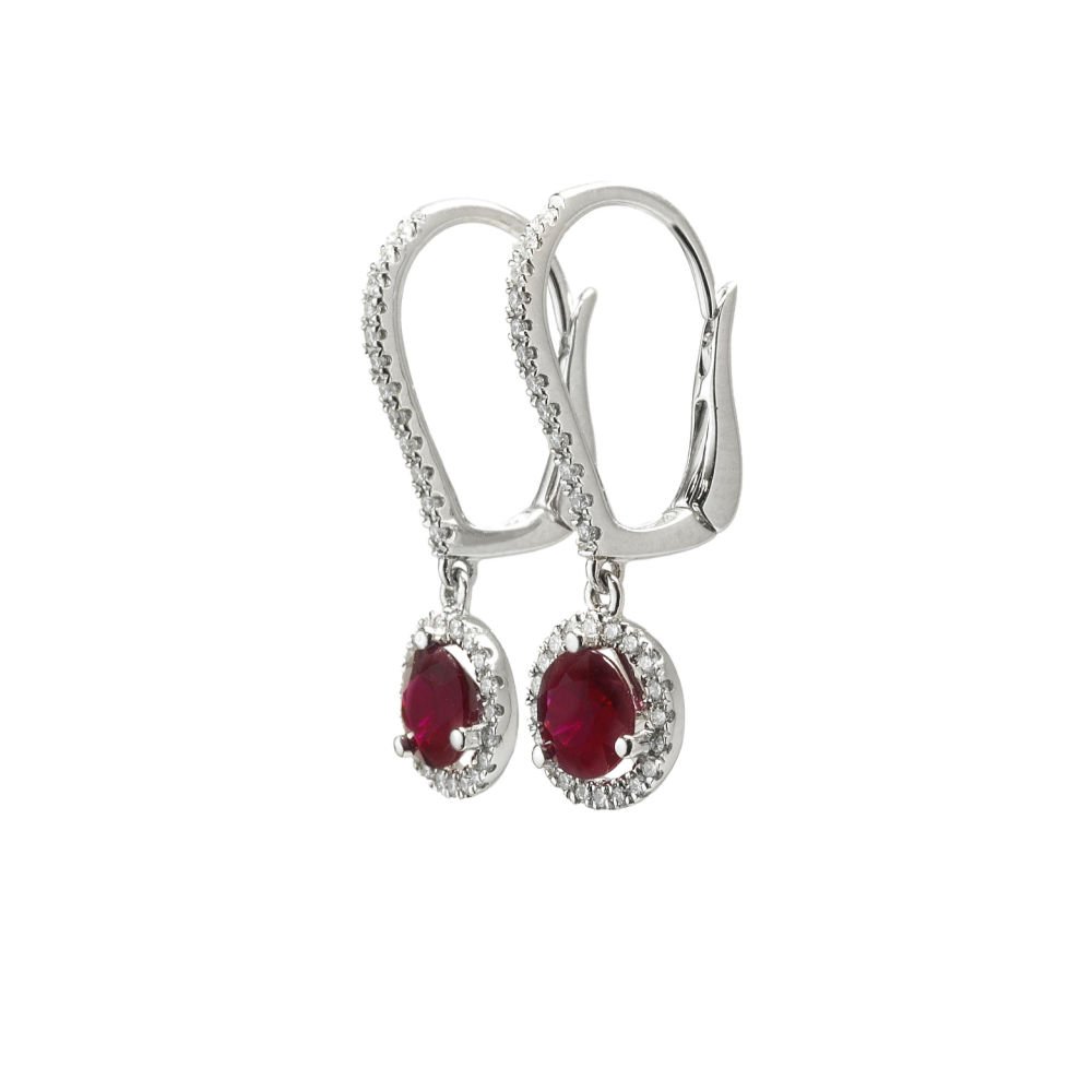 Ruby and Diamond Leverback Earrings Side View