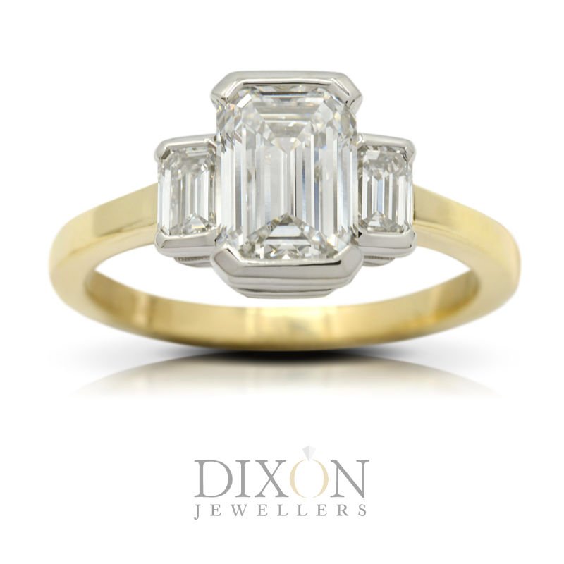 Custom Emerald Cut Diamond Trilogy Engagement Ring .jpg