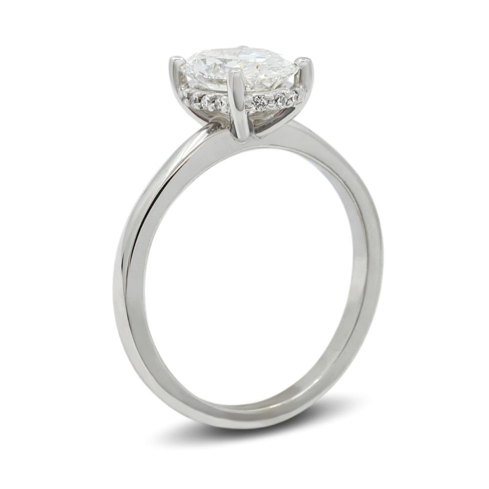 Side View of Hidden Halo Oval Cut Diamond Engagement Ring