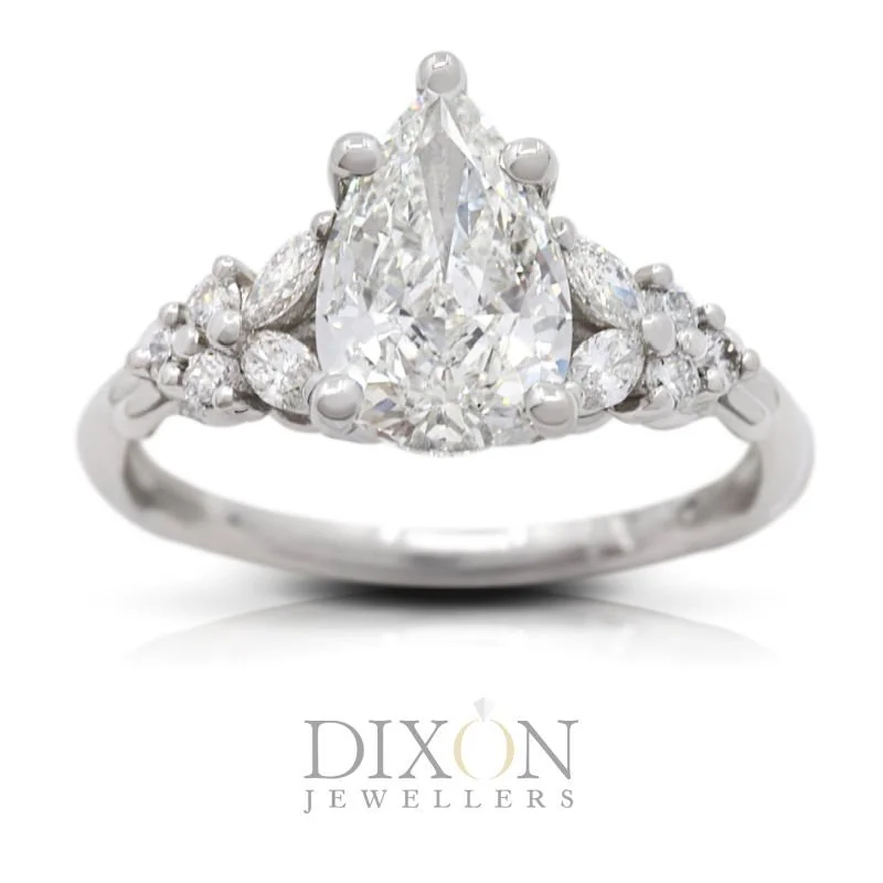 Custom Large Pear Shape Diamond with Cluster Shoulders Engagement Ring .jpg