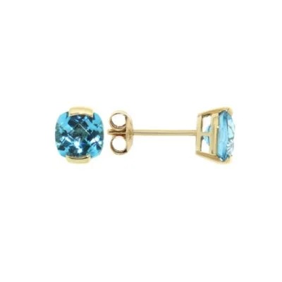 Checkerboard Blue Topaz Stud Earrings in Yellow Gold.jpg