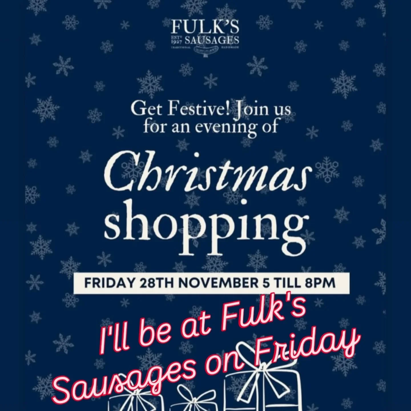 Join me for an evening of Christmas shopping and tastings, including mulled wine, pigs in blankets, canapes and of course chocolates. @biggingersauceco, Hogs Back Honey and @thevintageartgallery will also be there. 

Get into the Christmas spirit wit
