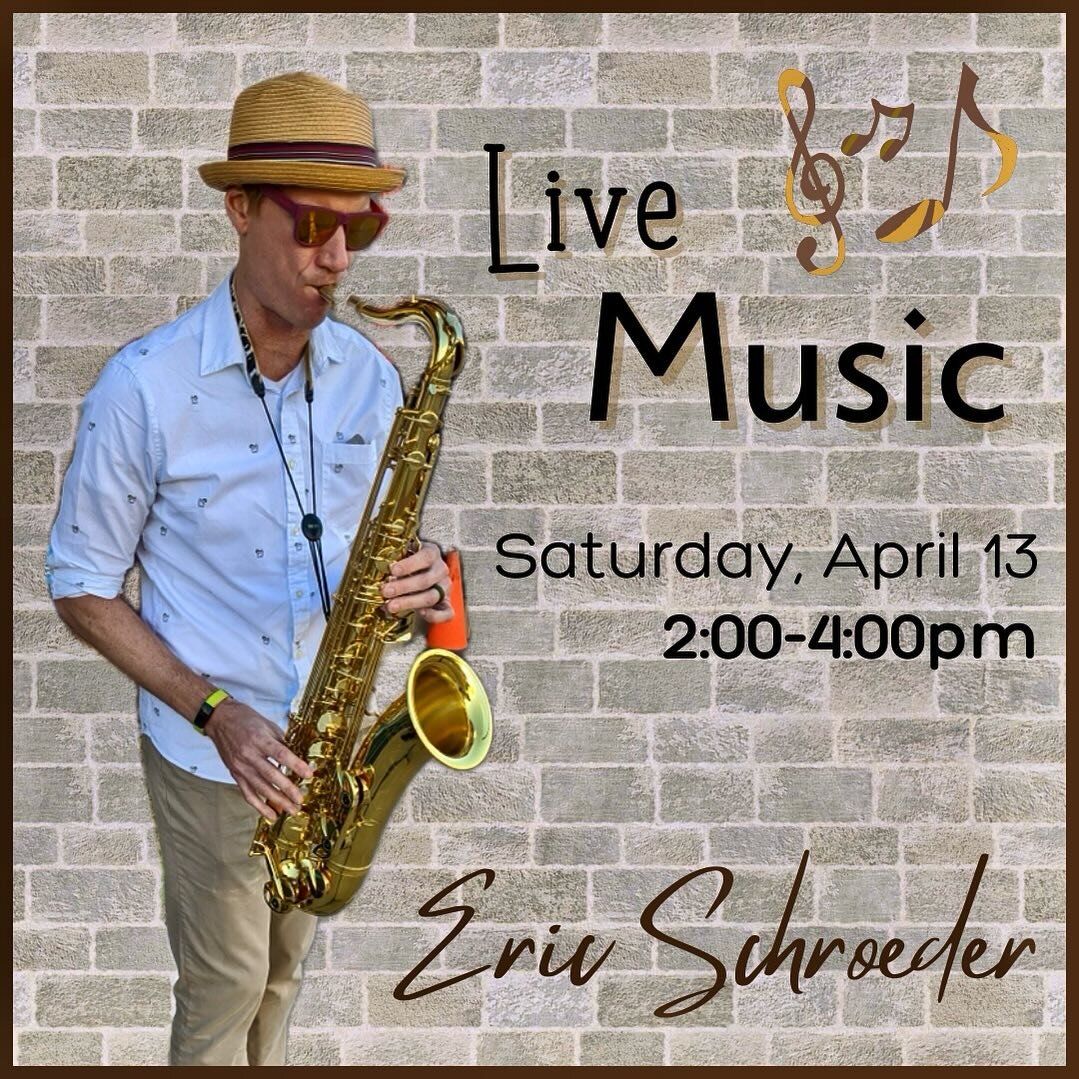 🎶 SATURDAY, APRIL 13 &bull; 2:00-4:00PM
ERIC SCHROEDER 🎷 @ericdoorcountysax 

Eric began playing tenor sax in middle school and through high school in the Ashwaubenon Jazz Band. He then put down his horn for more than 15 years and finally picked it