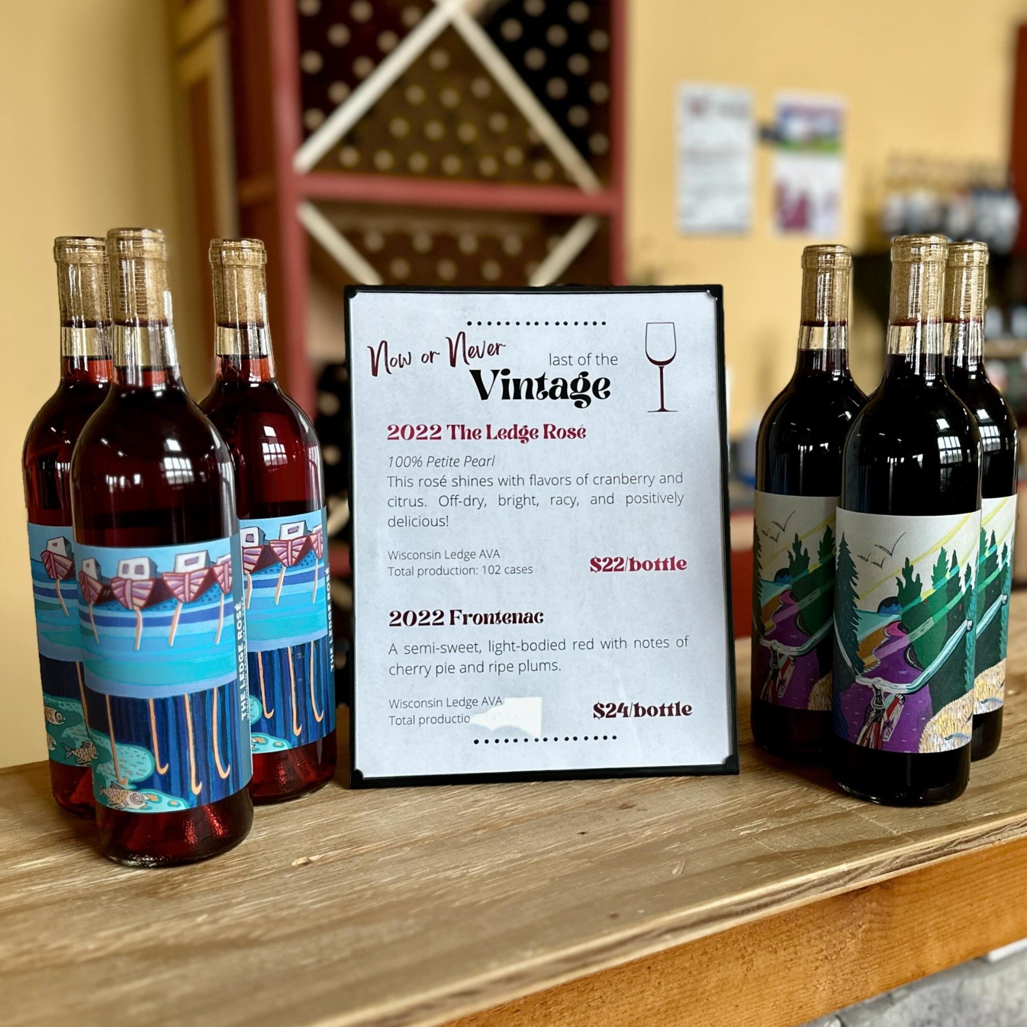LAST CALL 📣 The end is near for two bottles from our first vintage of Wisconsin Ledge AVA wines.

2022 The Ledge Ros&eacute; 🍷 
100% Petite Pearl &bull; This ros&eacute; shines with flavors of cranberry and citrus. Off-dry, bright, racy, and positi