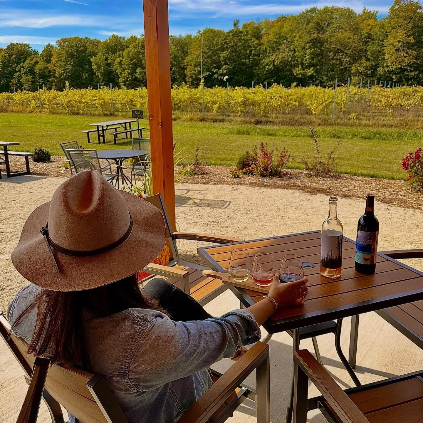 Blue skies, sunshine, and a flight of wine 🍷 Dare I say&hellip;a PERFECT Door County day?

Summer hours continue into fall 🍃 ☀️ 🍂 
Wednesday - Monday &bull; 11a - 5p

🌬️ Quiet hours begin Sunday, October 26

#doorcounty #doorcountywisconsin #wisc