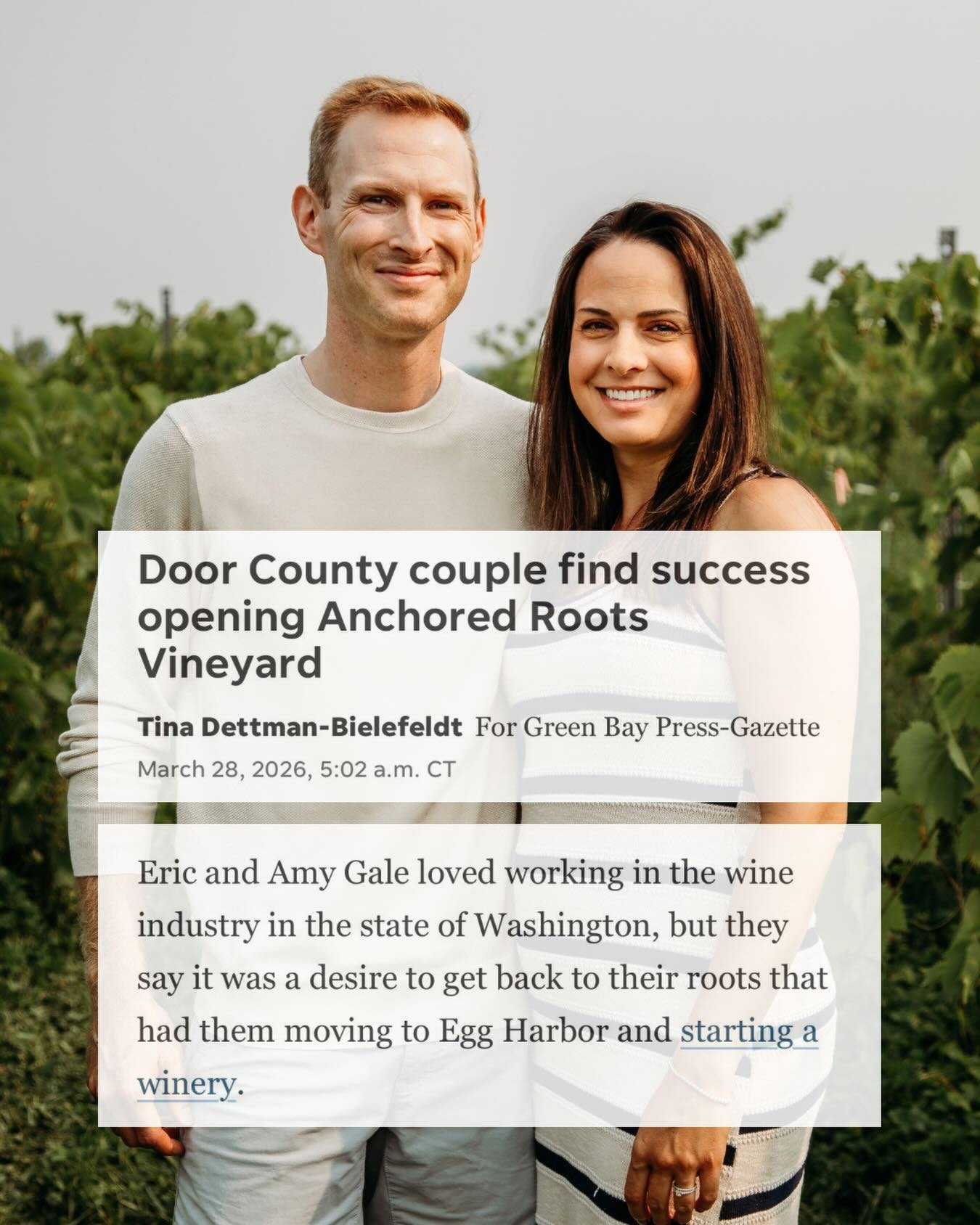 Check out the great article by the Green Bay Press Gazette on the story behind owners, Amy &amp; Eric Gale.

READ MORE 🗞️ https://www.greenbaypressgazette.com/story/money/companies/2026/03/28/owners-offer-variety-of-products-events-at-winery-in-door