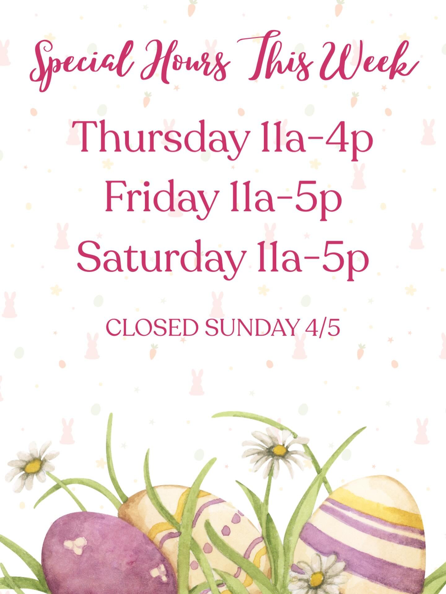 Special Hours This Week! 🐇 Hop on over&hellip;we&rsquo;re eggcited to see you! 🐣

Thursday 4/2 &bull; 11a-4p
Friday 4/3 &bull; 11a-5p
Saturday 4/4 &bull; 11a-5p

Closed Sunday, April 5 to spend time with our family. 

#hop #easter #doorcounty #eggc
