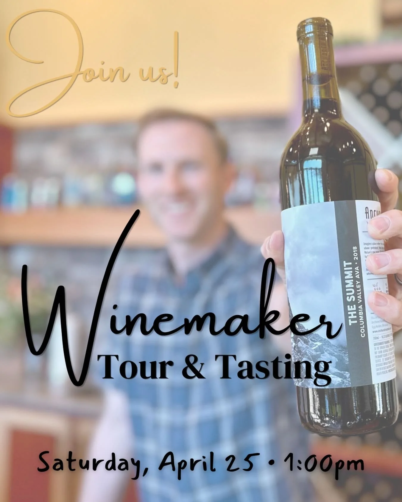 WINEMAKER TOUR &amp; TASTING 🗓️ 4/25 &bull; 1:00pm

Includes:
⚙️ Guided tour of our winery &amp; production space with our winemaker, Eric Gale
🍇 Overview of our estate vineyard
🍷 Souvenir wine glass
😋 Wine tasting

$28 🎟️ https://www.anchoredro
