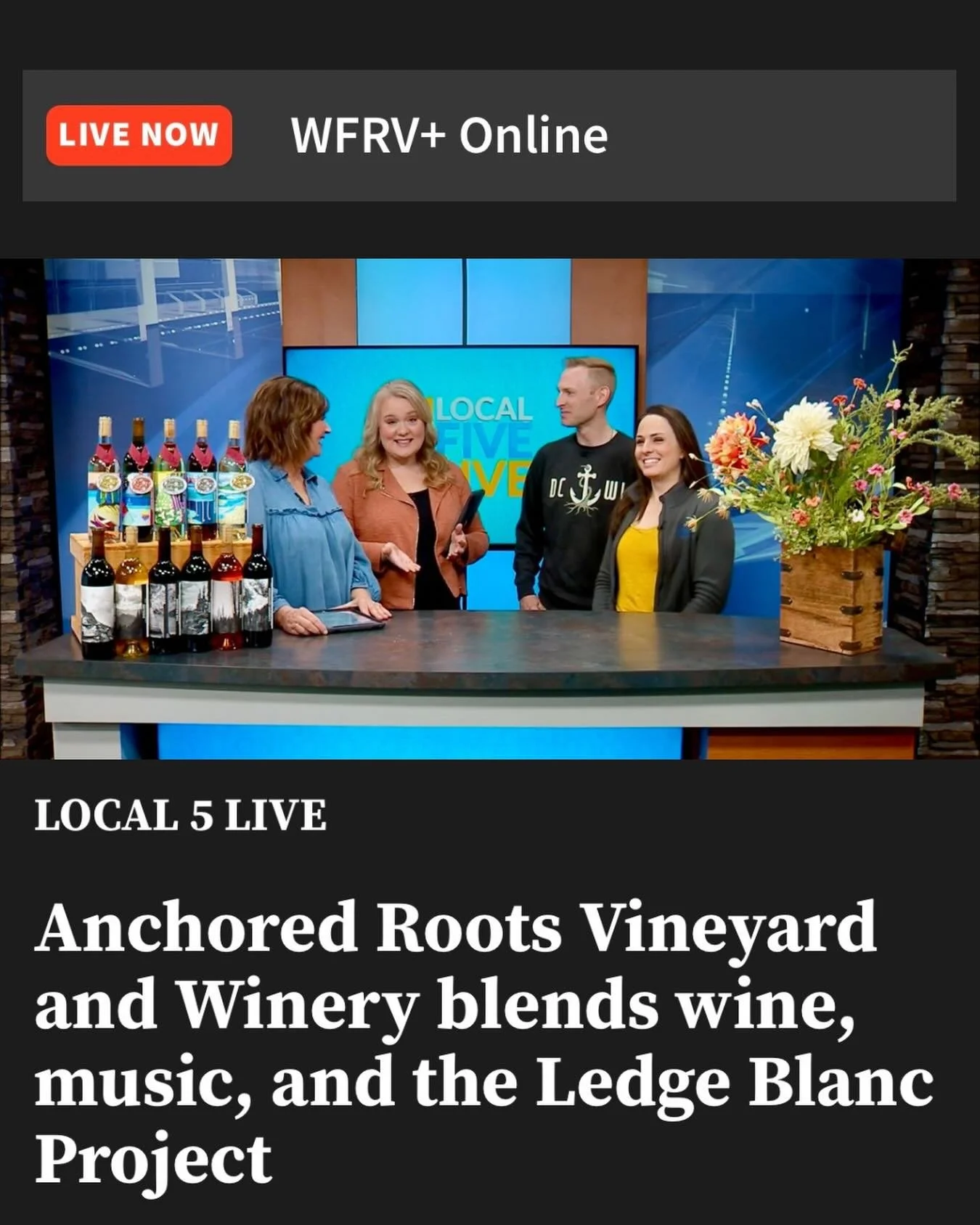 Did you catch @local5live this morning? ☀️ We did!

On set with Amy &amp; Eric talking Ledge Blanc, Sunset Sips, and the arrival of the sweet summer season! 🍷🎶🍔

Watch it here 🎥 https://www.wearegreenbay.com/local5live/anchored-roots-vineyard-and