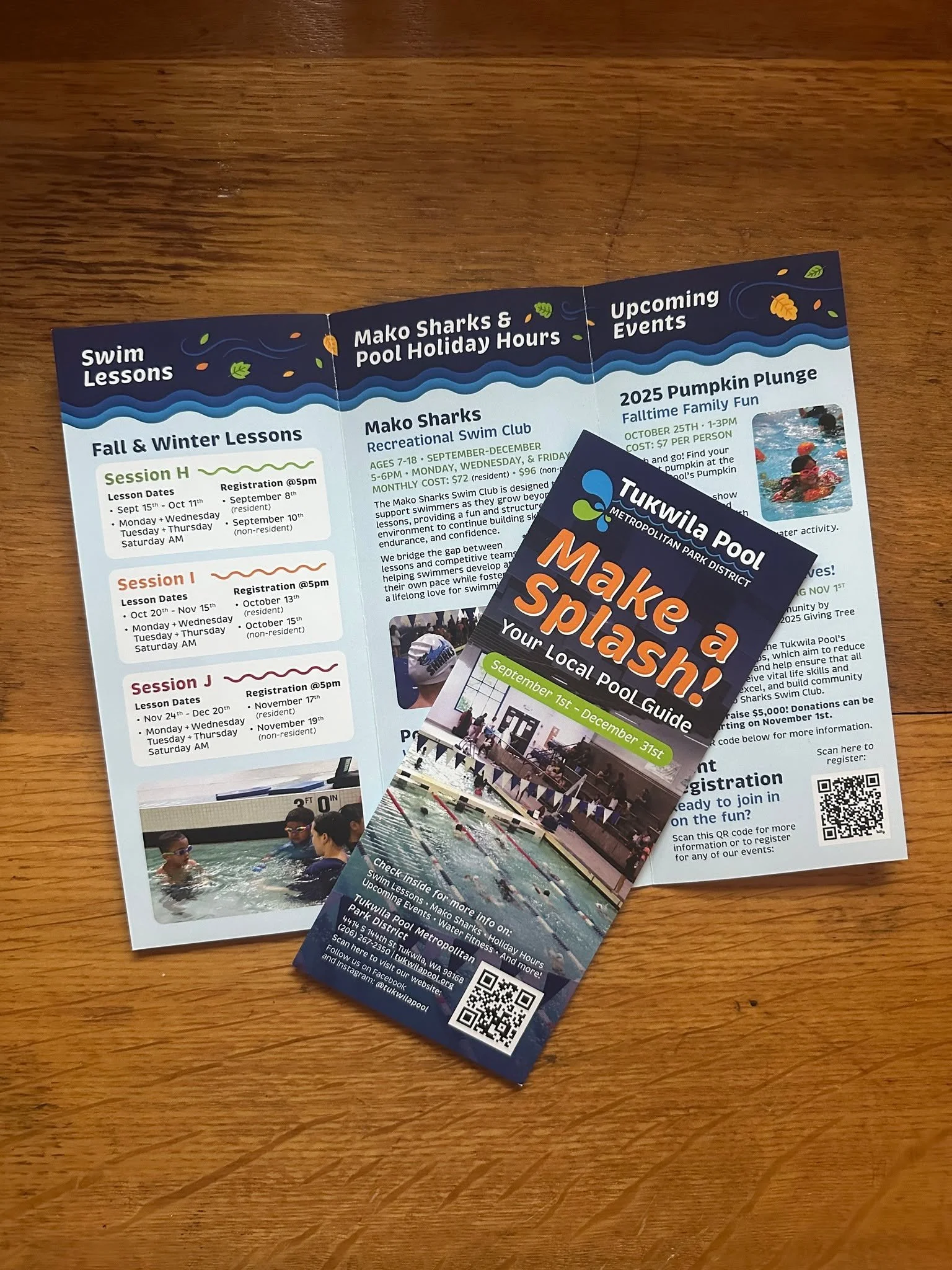 It&rsquo;s always fun to see designs out in the wild. 👀

We design @tukwilapool's seasonal tri-fold brochures which include events, updated swim hours, programs, scholarship info, and more. Here&rsquo;s a look at the latest one in print.

#TukwilaPo