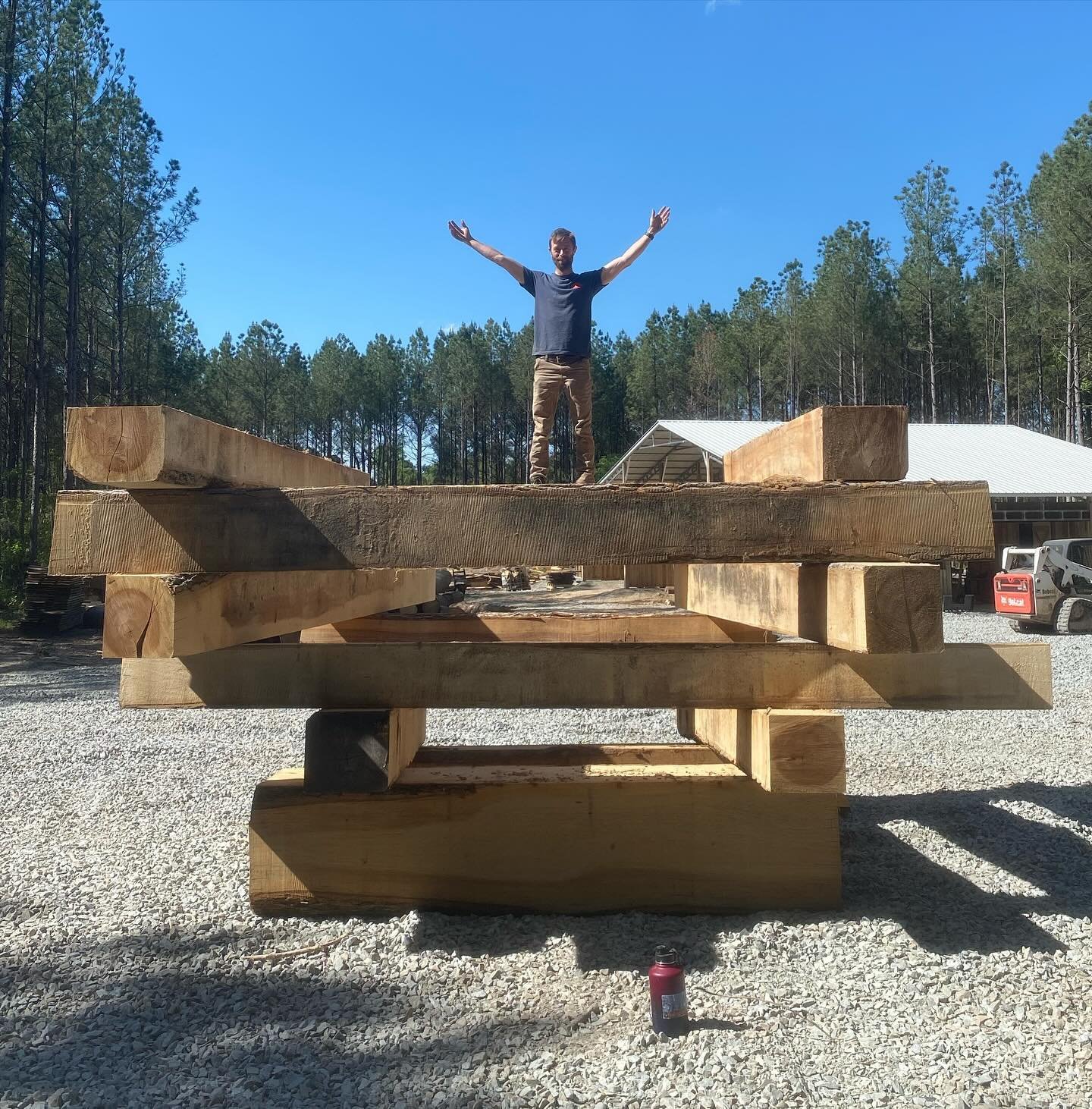 We&rsquo;re expecting 500 to 900 visitors this weekend as a part of the @carolinafarms farm tour. I told my guys we needed to think about seating and, after I returned from a meeting, Liam had built this weird inverted pyramid. It was stable and safe