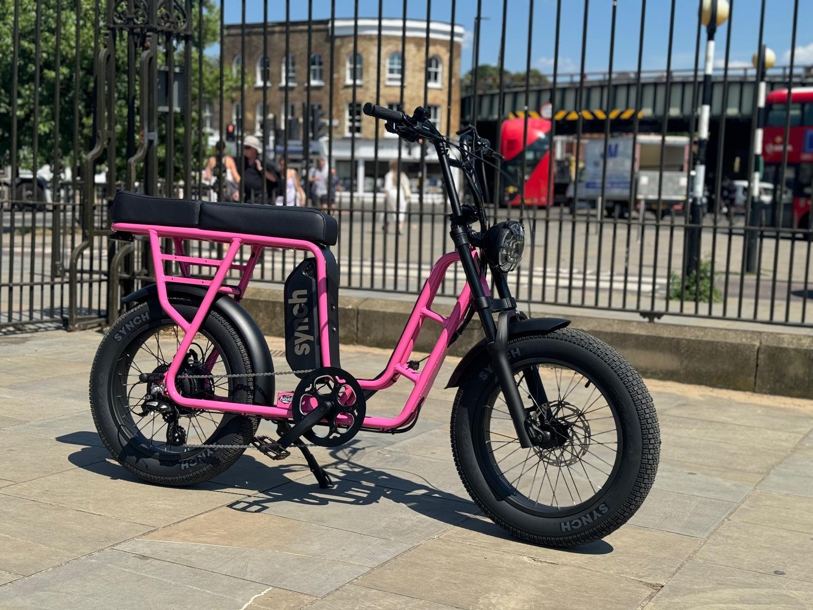 Synch Longtail Step Through Monkey 48V Electric Bike Fully Loaded in Candy Pink