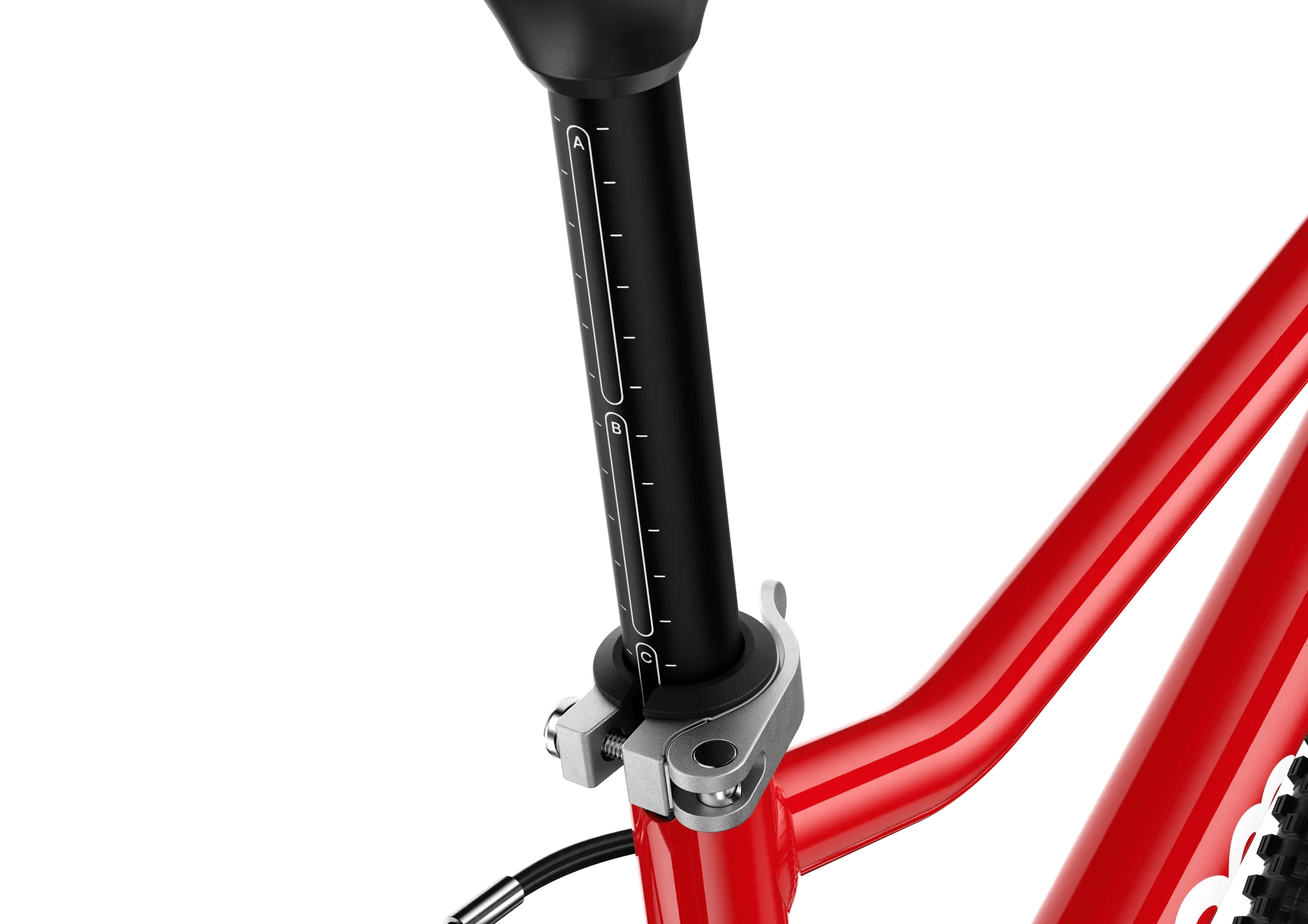 Woom Go 4 Red kids saddleadjustment on the white background.