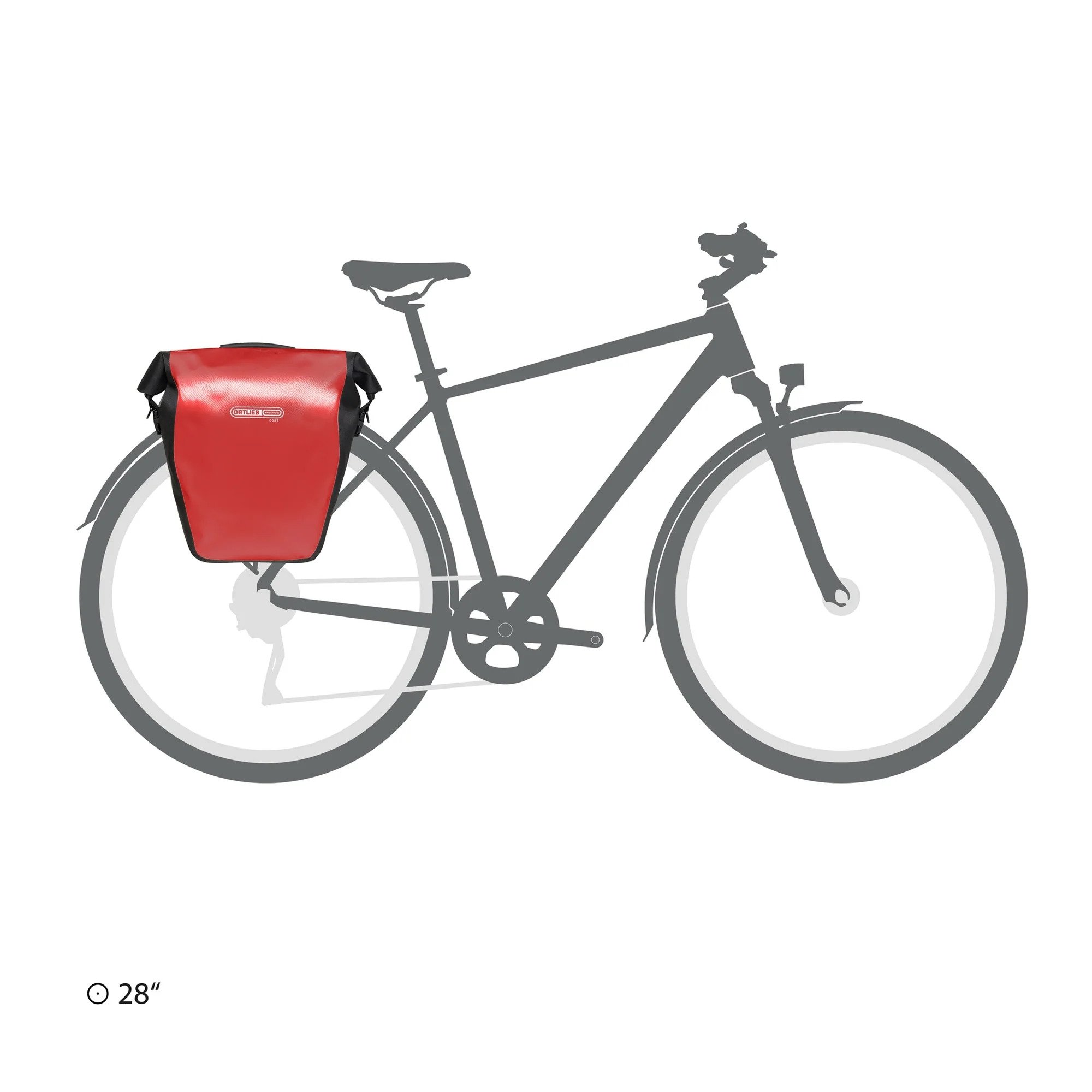 Ortlieb Back-Roller Core in red on the bike drawing