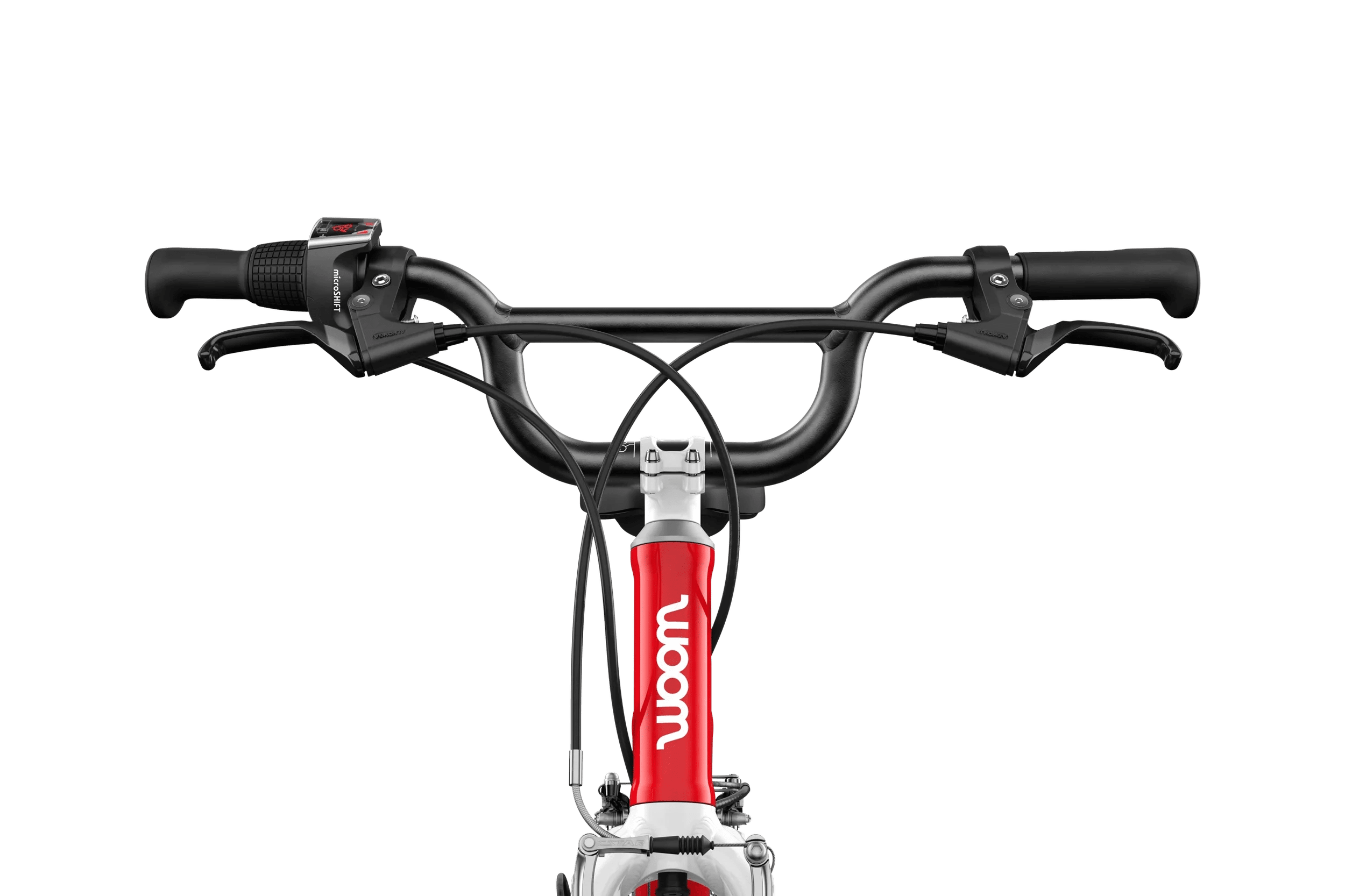 Woom Go 4 Red kids bike handlebar  on white background.