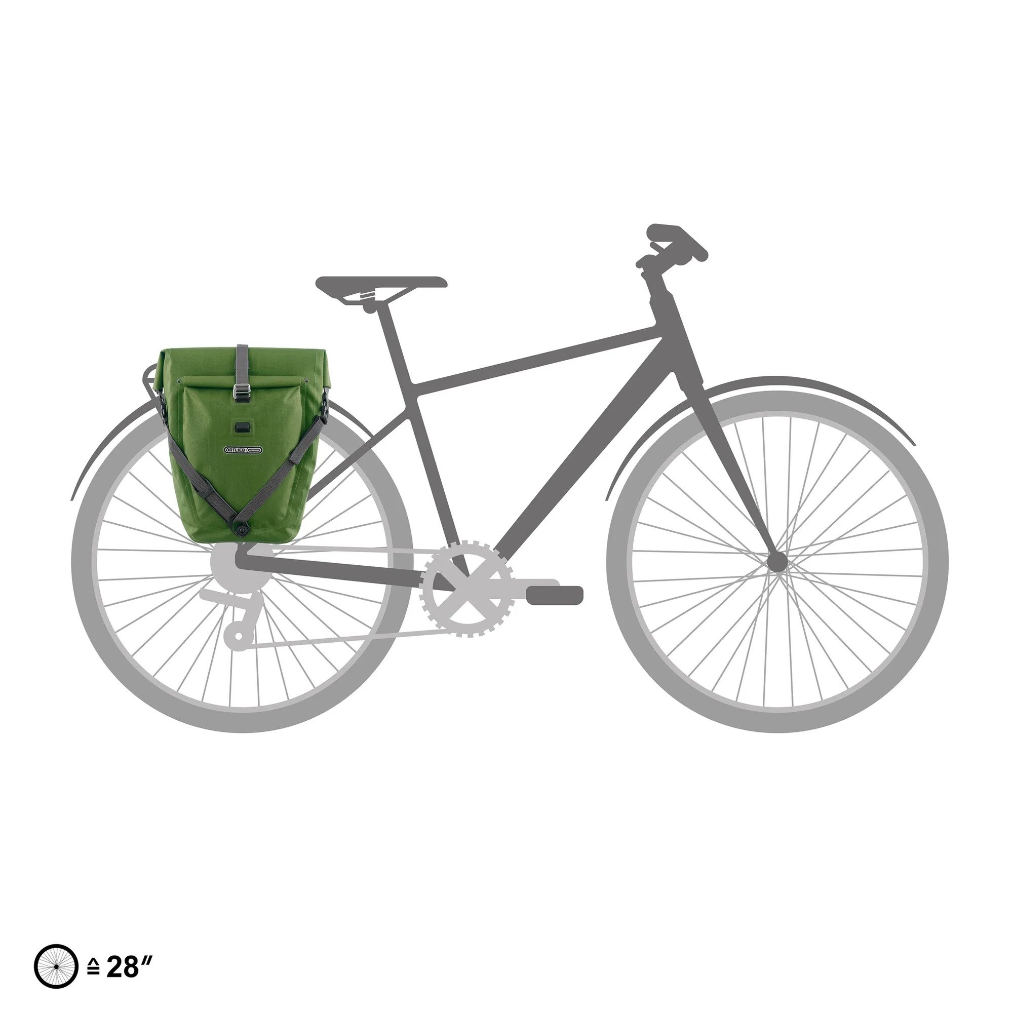 Ortlieb Back-Roller Plus Pannier Bag in Green Lifestyle on the bike drawing