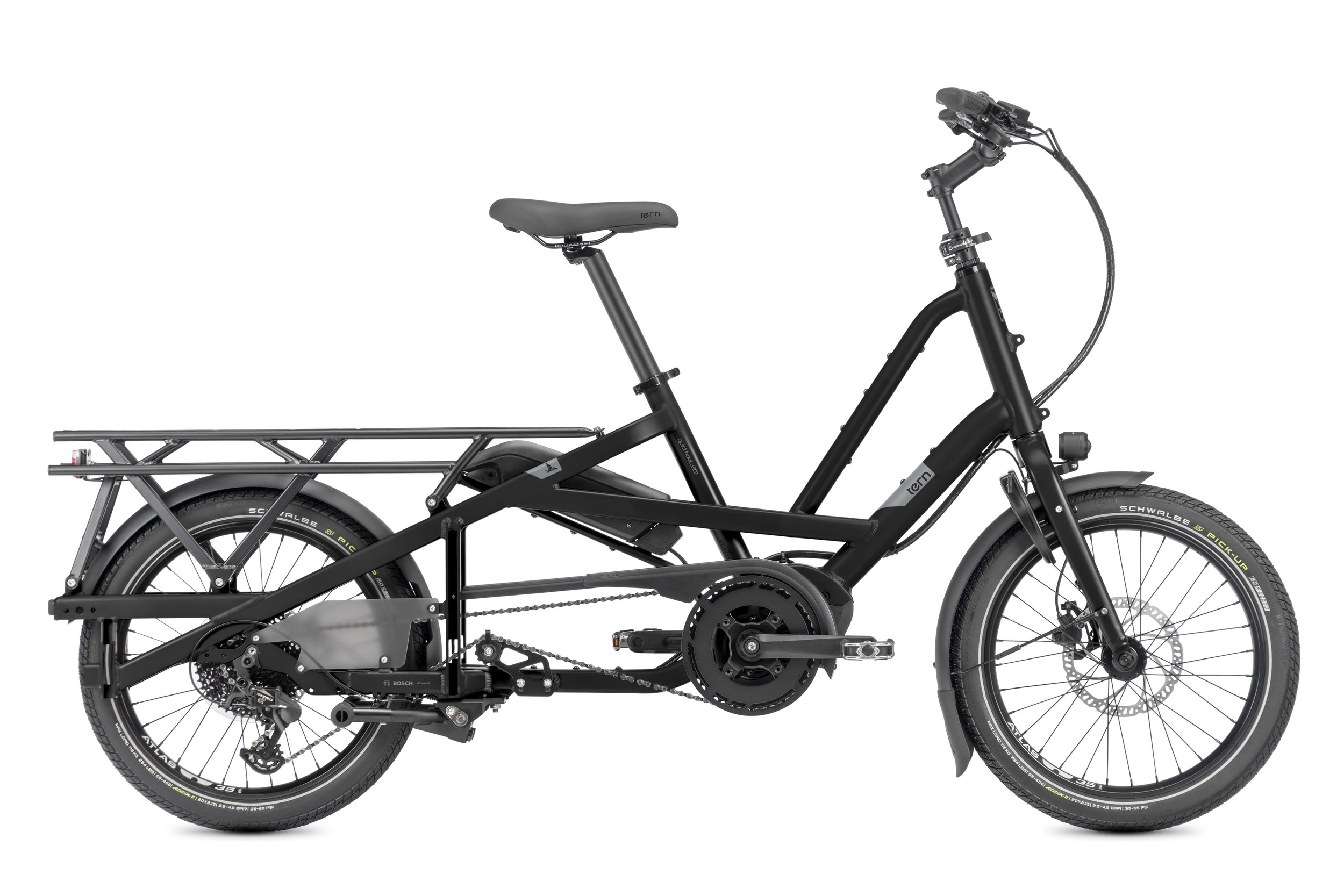 Tern Quick Haul Long D9 Satin Black Electric Cargo Bike full side