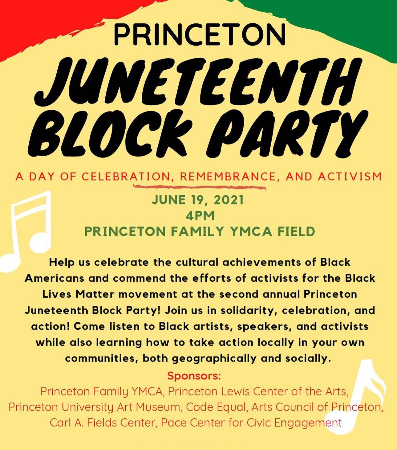 Join us in solidarity and celebration at the Princeton Juneteenth Block Party! Stop by the Princeton YMCA this afternoon to hear from Black speakers and artists and learn how to take action in your community.