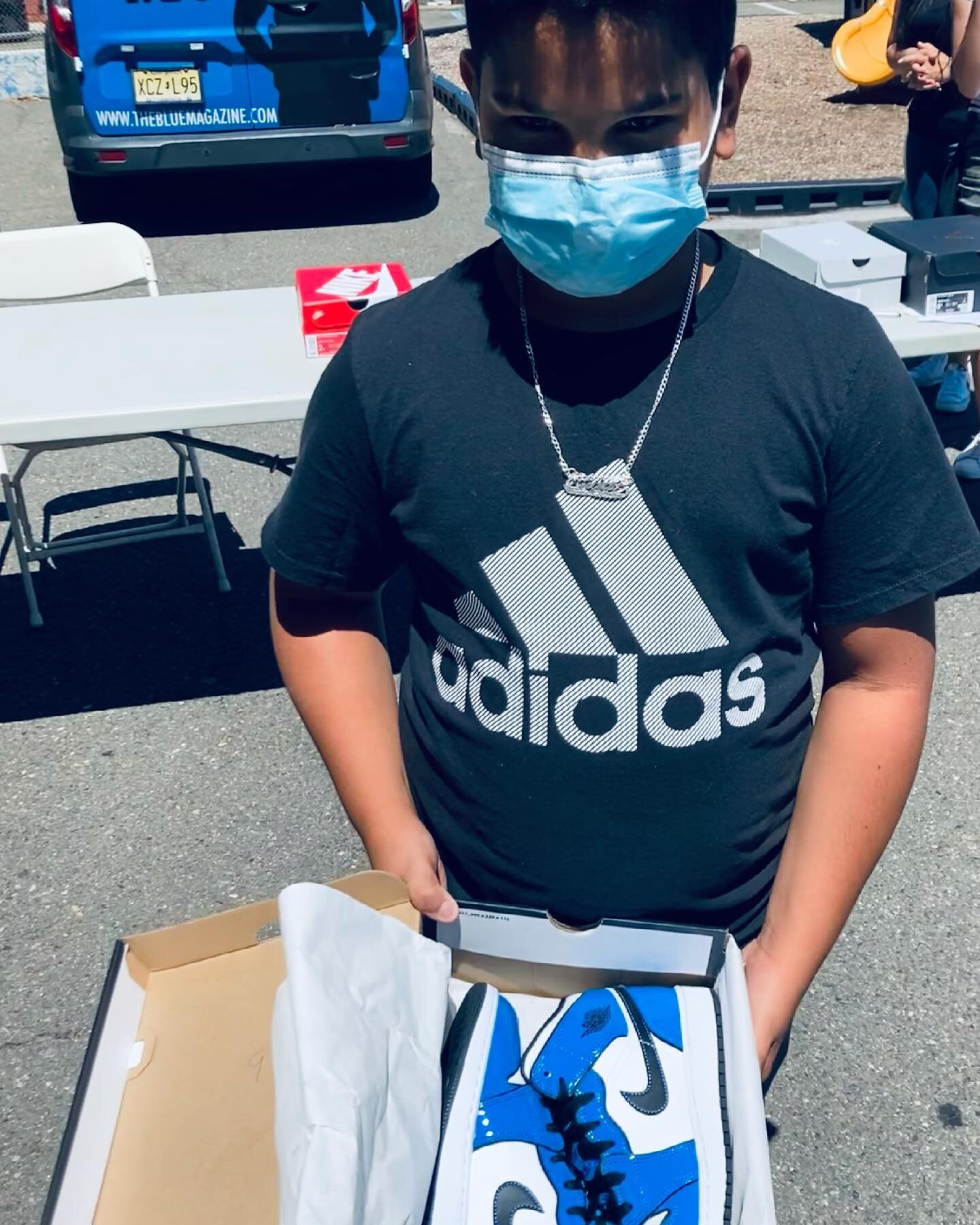 This is Ander from School 12 in Paterson, he selected one of our favorite shoes out the bunch he is also a great kid and had the best grades out of his entire class. He picked out the Air Jordan 1 Mid &ldquo;Signal Blue&rdquo;. Congratulations Ander.