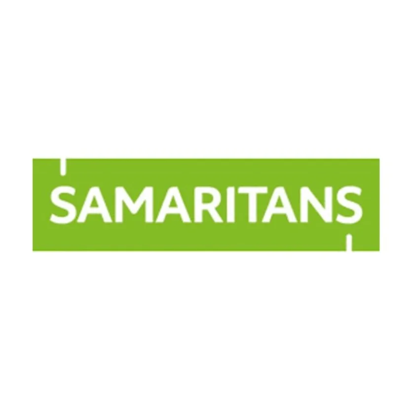 Green rectangular logo with the word 'SAMARITANS' in white capital letters.