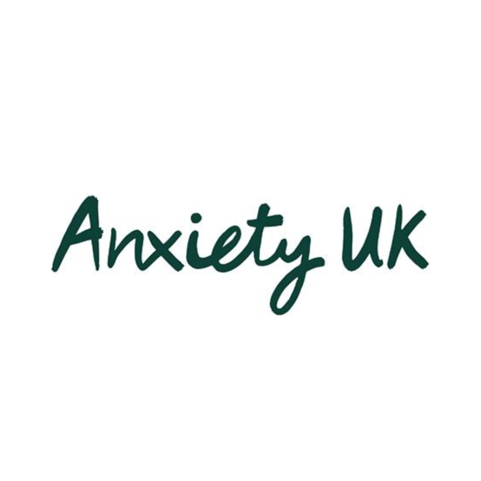 Logo of Anxiety UK with teal handwritten font on a white background.