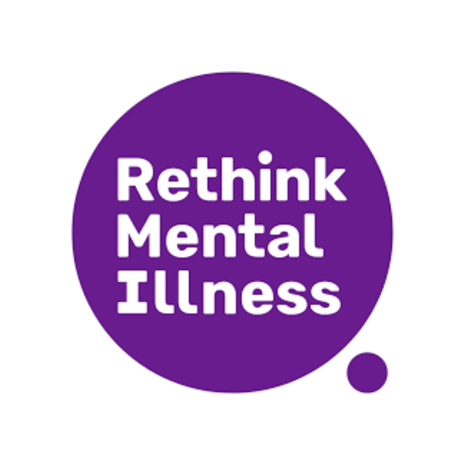 Purple circle with white text that says "Rethink Mental Illness."