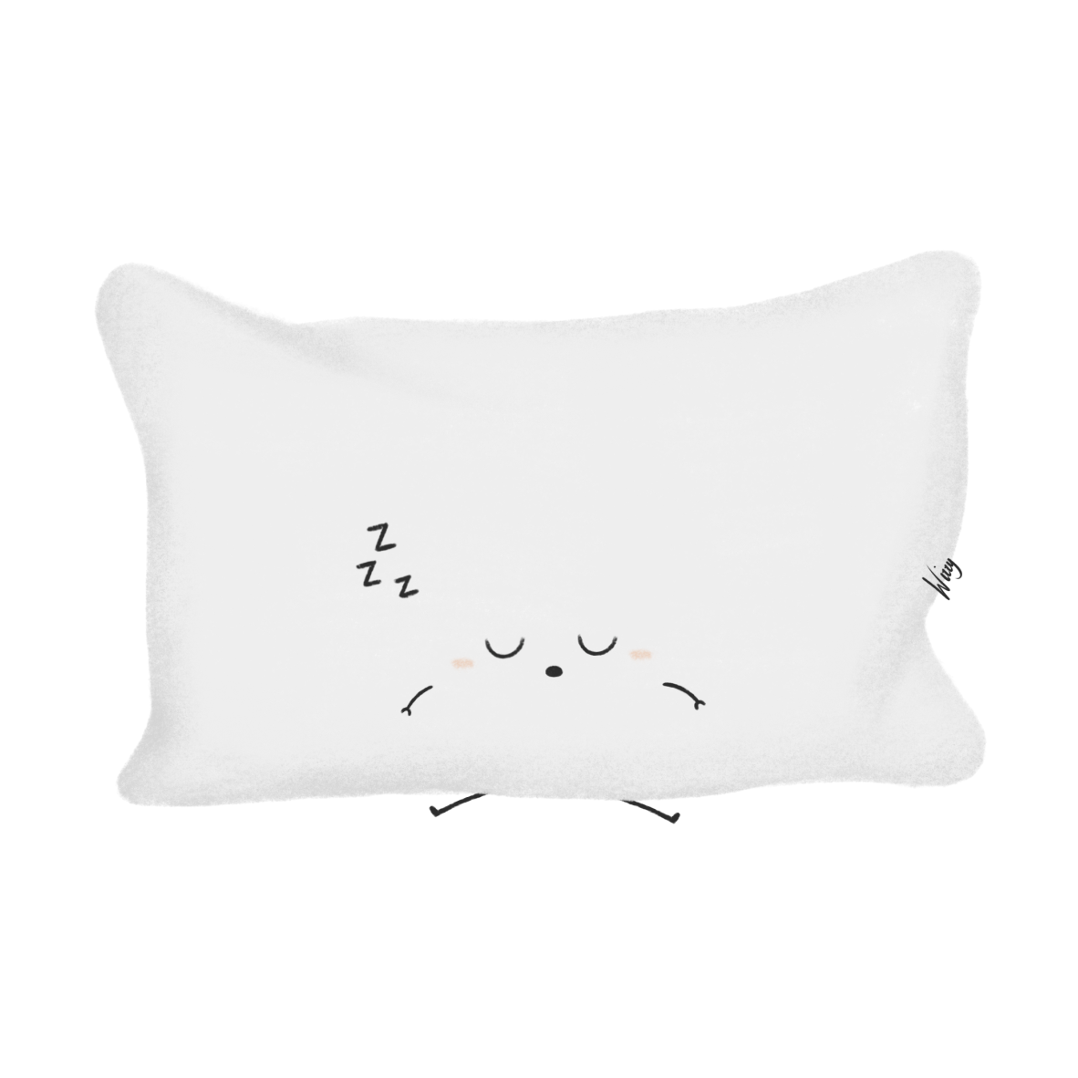 Cute illustration of a sleep pillow with a sleeping face, closed eyes, a small nose, a smile, and ZZZ symbols indicating sleeping.