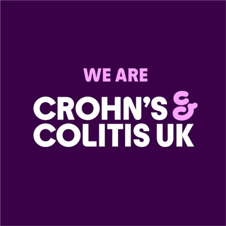 Text graphic with purple background that reads, 'We are Crohn's & Colitis UK' in bold white and pink letters.