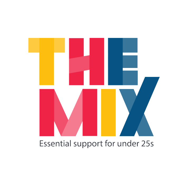 The image features a logo with the words "THE MIX" in colorful, blocky letters, and a tagline below that reads "Essential support for under 25s."
