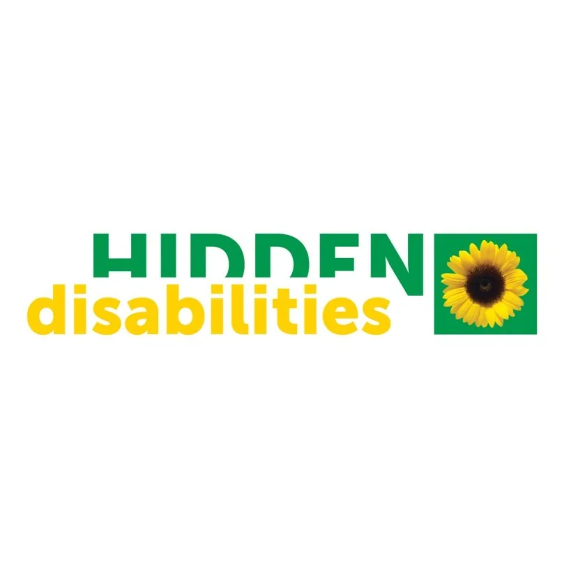 Text reading 'HIDDEN disabilities' with a sunflower graphic in the 'N' of 'HIDDEN'
