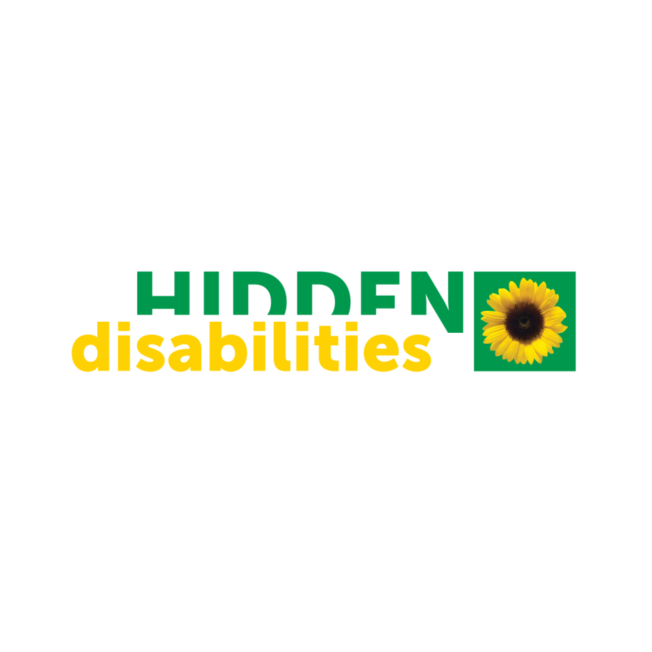 Text reading 'HIDDEN disabilities' with a sunflower graphic in the 'N' of 'HIDDEN'