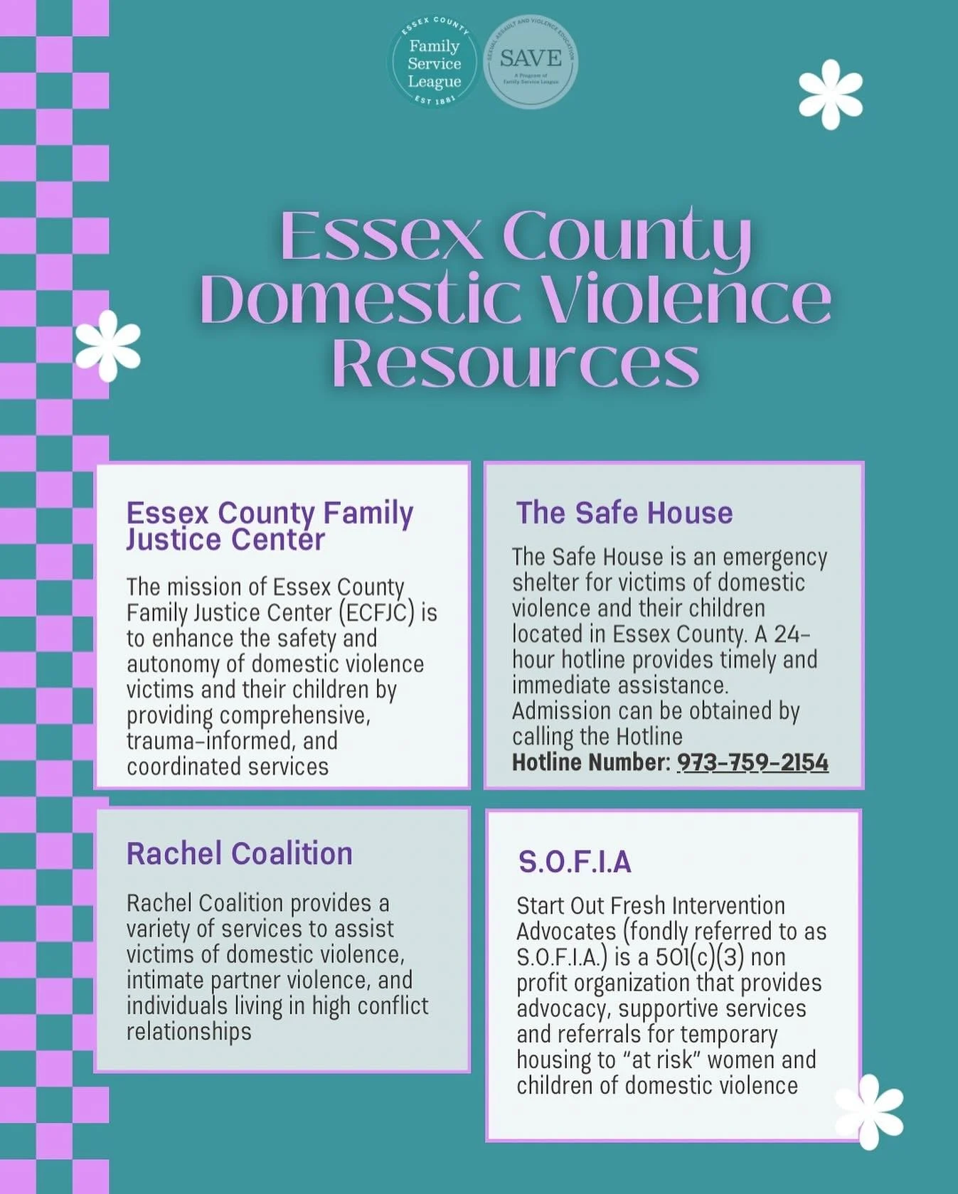 Domestic violence impacts every community &mdash; including ours. Essex County has dedicated organizations ready to provide counseling, shelter, legal advocacy, and more. Let&rsquo;s spread awareness and connect survivors to the help they deserve. 💜
