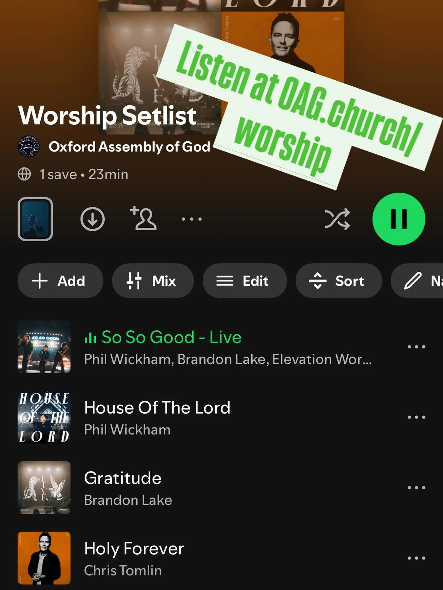 Can&rsquo;t wait to worship with you Sunday! To get you ready, here&rsquo;s our set list. Come expecting!