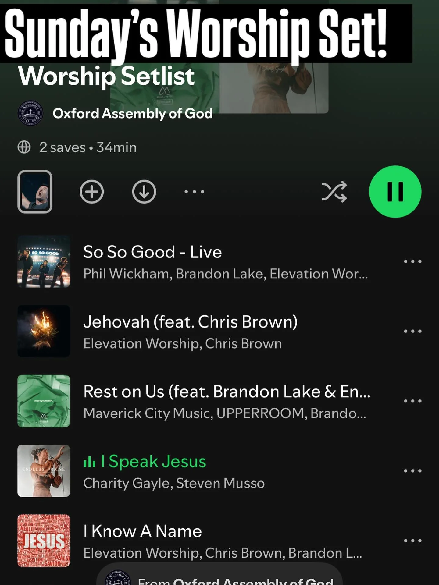 We can&rsquo;t wait to worship with you Sunday! Listen to our setlist at https://oag.church/worship