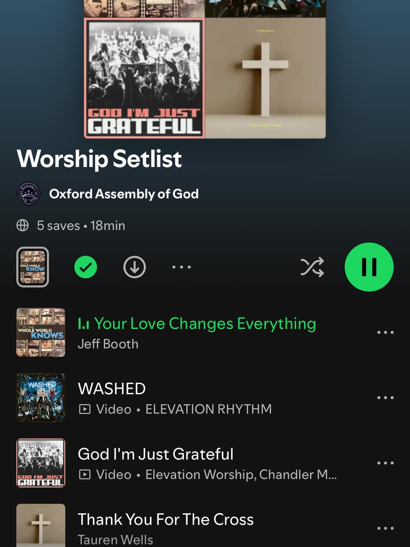 Sunday worship setlist! Listen at www.oag.church/worship
