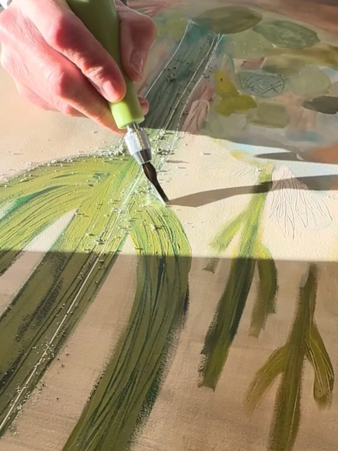 Someone&rsquo;s getting this one. I love knowing exactly where a painting is going to live before I finish it.💛

Here&rsquo;s a sneak peek of some of the texture and color I am really pumped about. 

Taking commissions through May before the kids ar