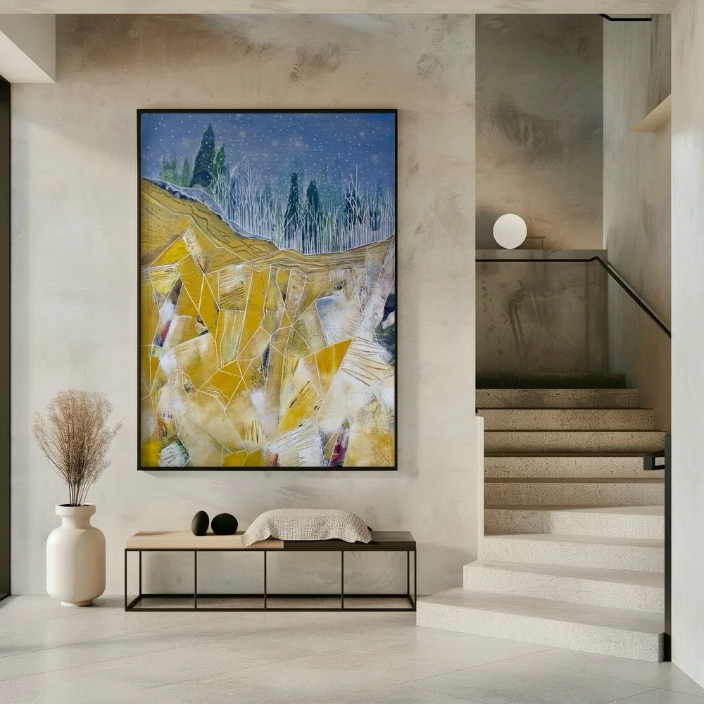 The first thing you see when you walk in sets the tone for everything else. This is the kind of piece that makes a home feel intentional from the moment you step inside. 

Available as a large format canvas print or as a custom commission sized for y