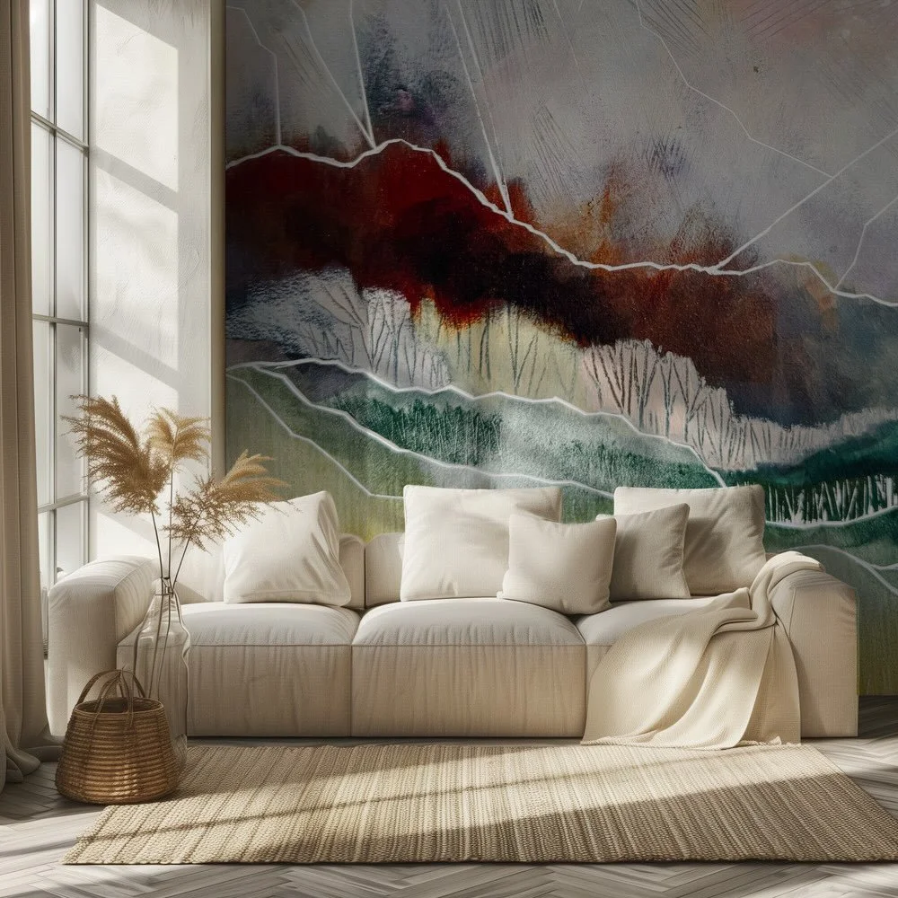 I am loving the light intersecting the lines on this one&hellip;and the way the etched lines hold all that loose color in place. Structure and organic living together! This can be available as a custom wallpaper or mural. Happy to talk through sizing